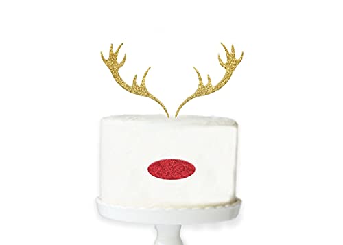 Christmas Reindeer Cake Topper with Antlers - Rudolph Themed Winter Cake Decor for Holiday Parties, Birthday Celebrations & Festive Desserts