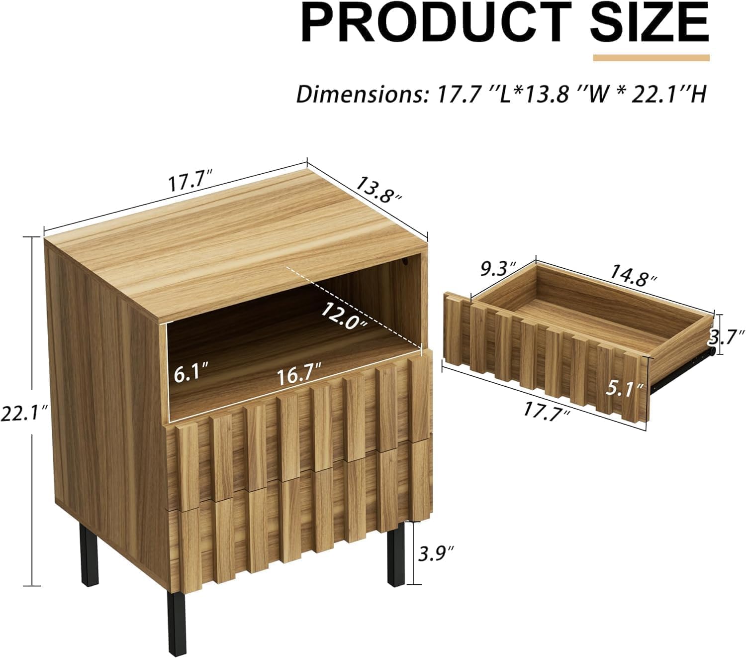 Mid Century Modern Bedroom Furniture Set - 6 Drawer Dresser & 2 Nightstands (3 Piece Wooden Set) for Master Bedroom, Guest Room & Apartment Decor
