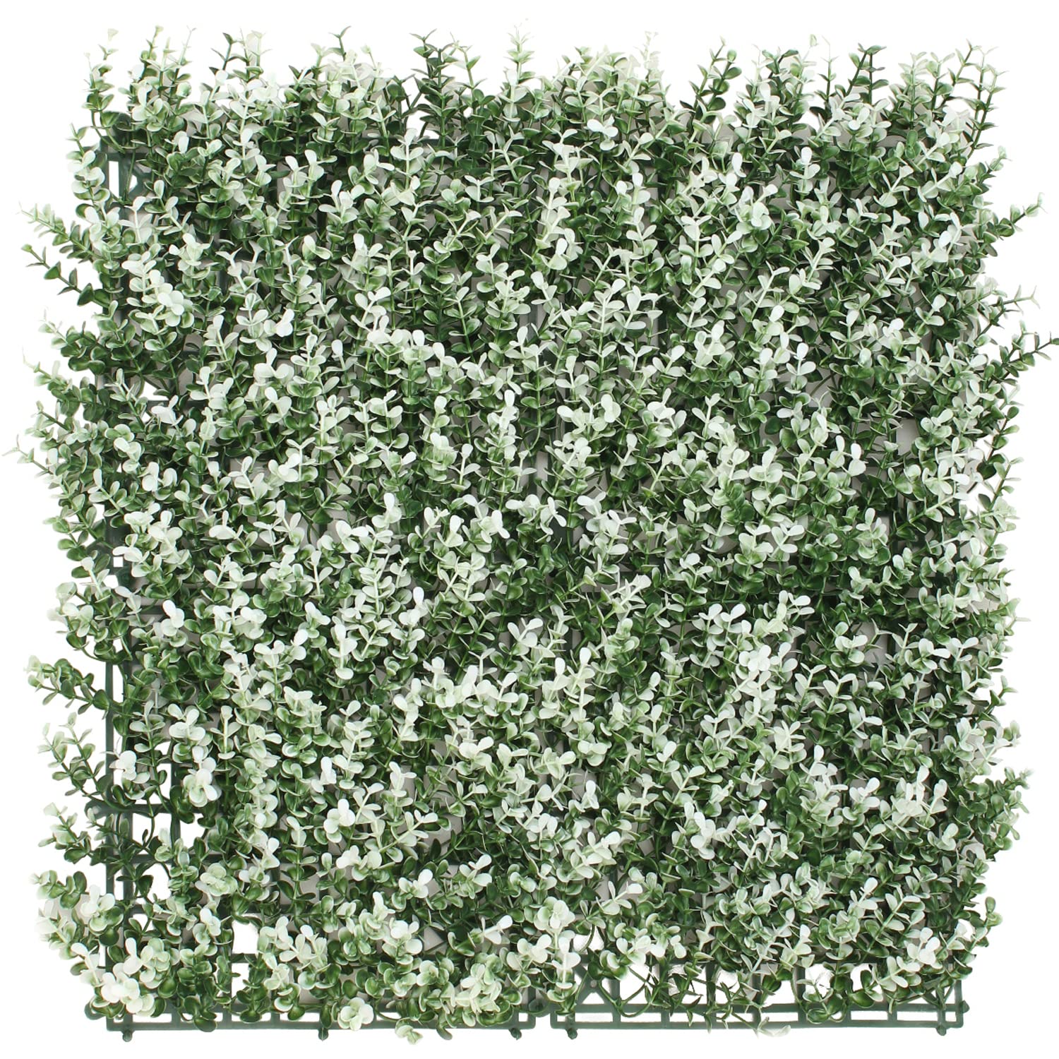 E&K Artificial White Buxus Fence Panel - 26 Pcs Green Privacy Screen with Realistic Faux Ivy Leaves for Outdoor Decor, Garden Windscreen & Patio Privacy Wall
