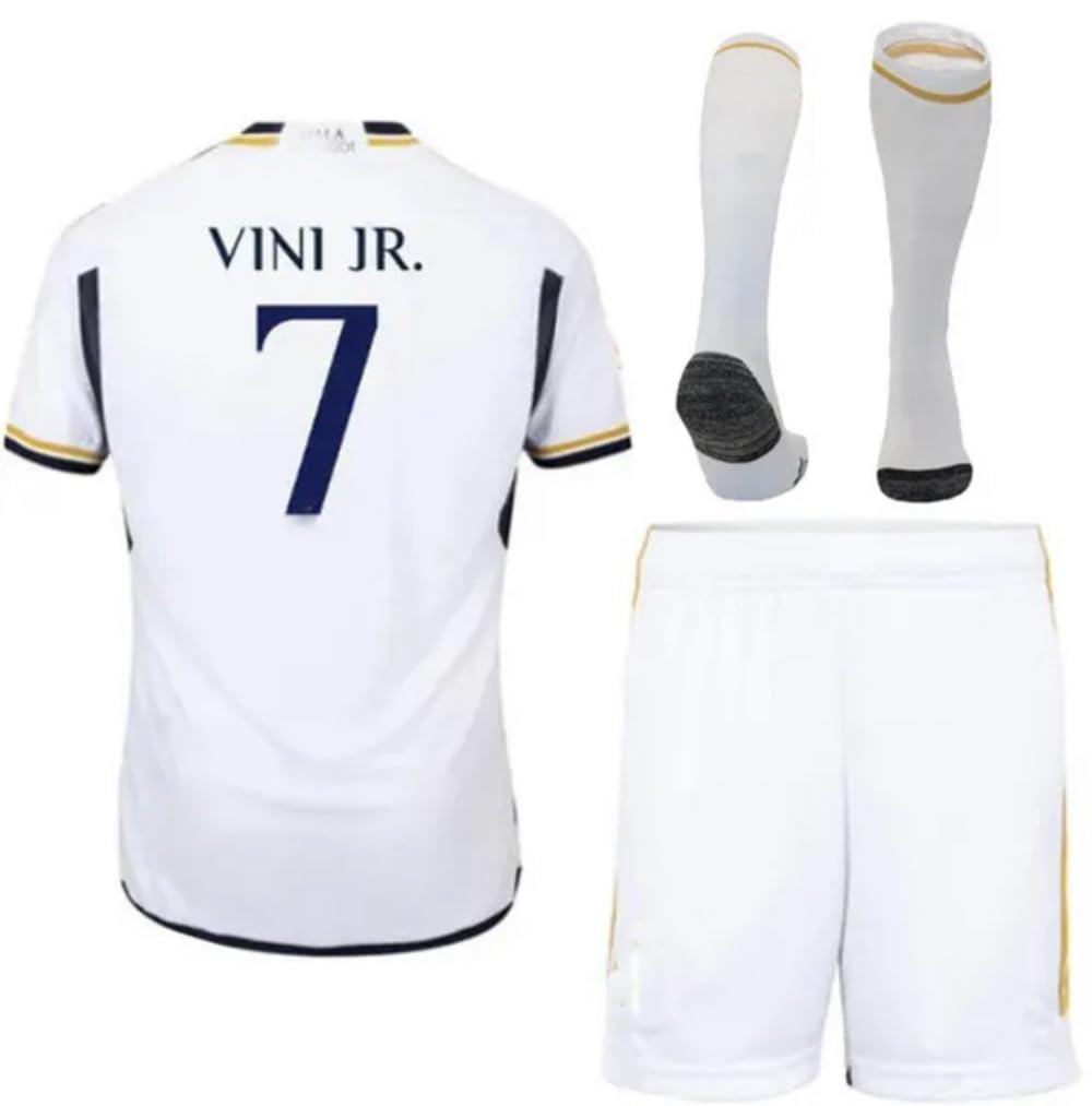 Vini Jr Kids Soccer Jersey Set - Youth XL (12 Years) with Shorts & Socks | Official Madrid Home Kit for Football Training & Match Days