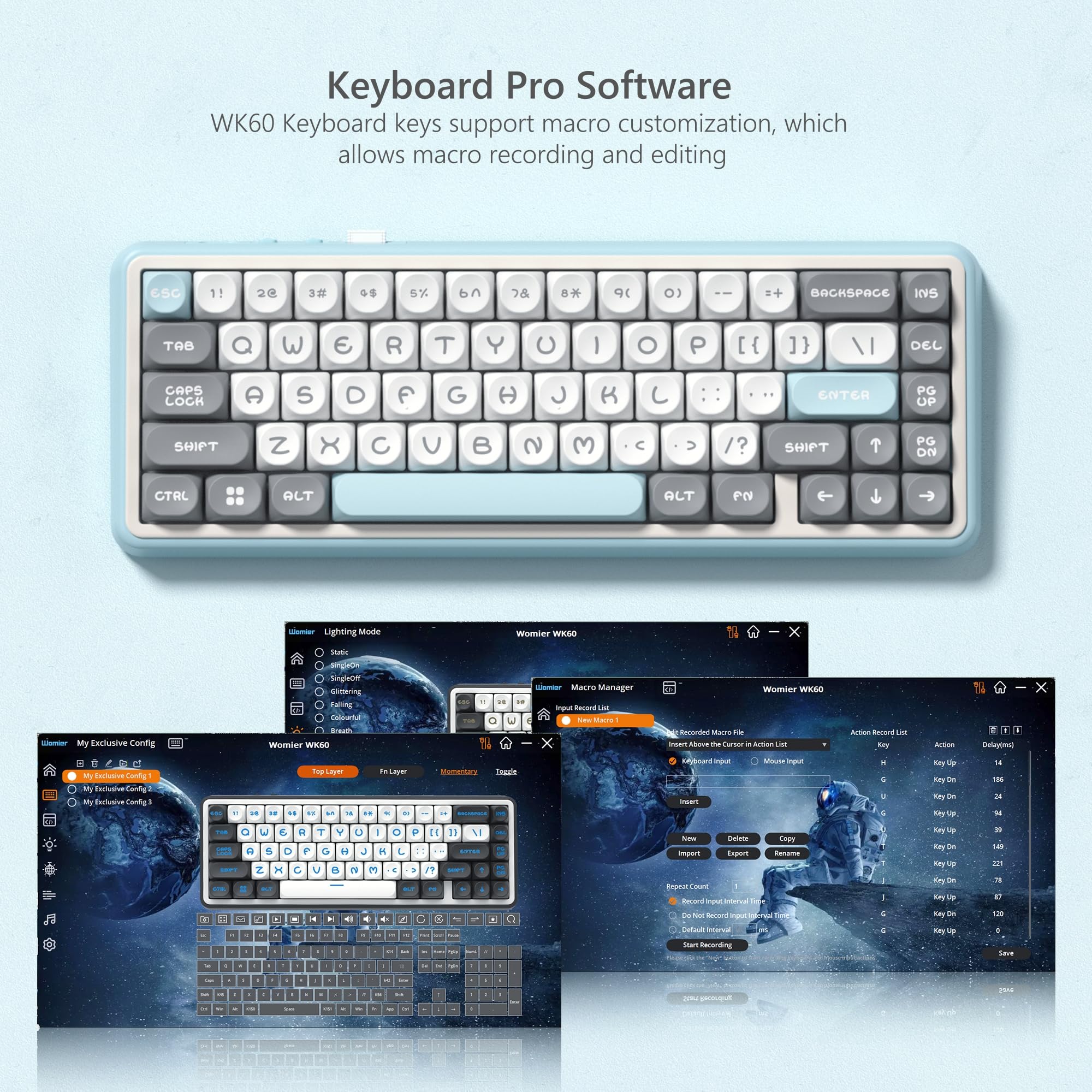 Womier WK60 Wireless Mechanical Gaming Keyboard - Hot Swappable, RGB Backlit, Bluetooth/2.4GHz/USB-C for PC Gaming