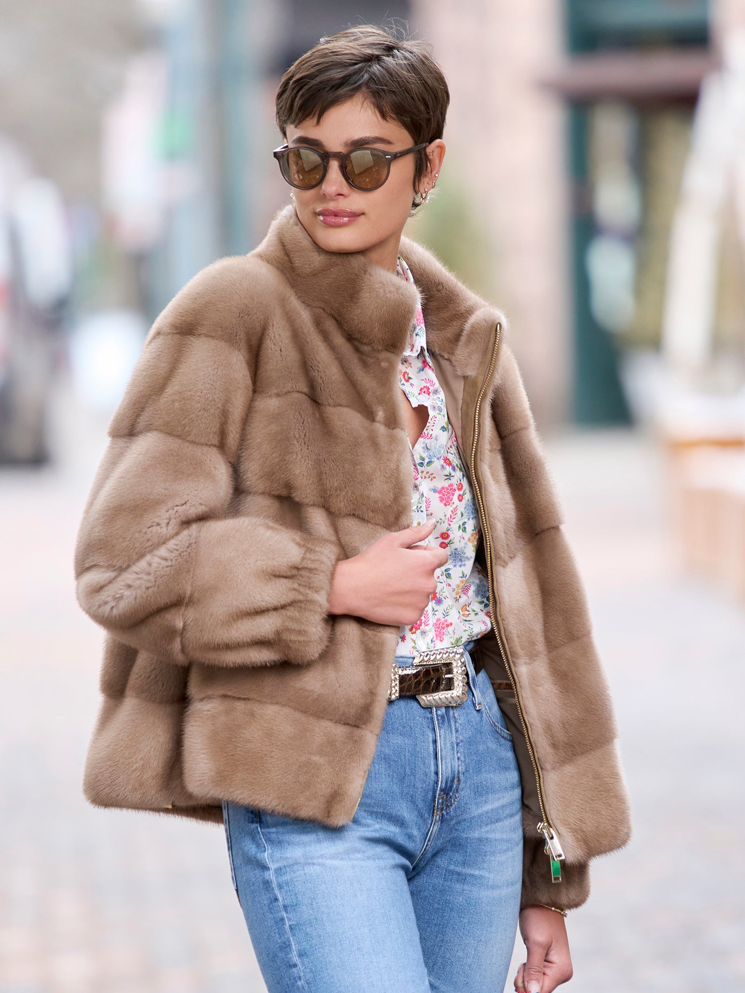 Athena Mink Fur Bomber Jacket for Women - Luxurious Winter Coat with Faux Fur Collar - Perfect for Cold Weather, Parties & Night Out