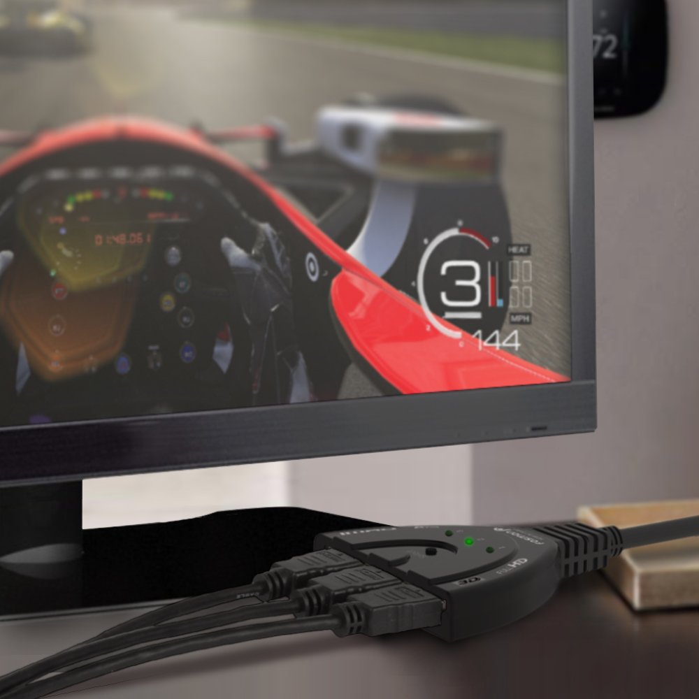 Fosmon 4K HDMI Switch 3 Port with Pigtail Cable - Supports 4K Ultra HD, HDCP, 30Hz - Compatible with HDTV, PS5, Xbox, Fire Stick - Perfect for Home Theater & Gaming Setup