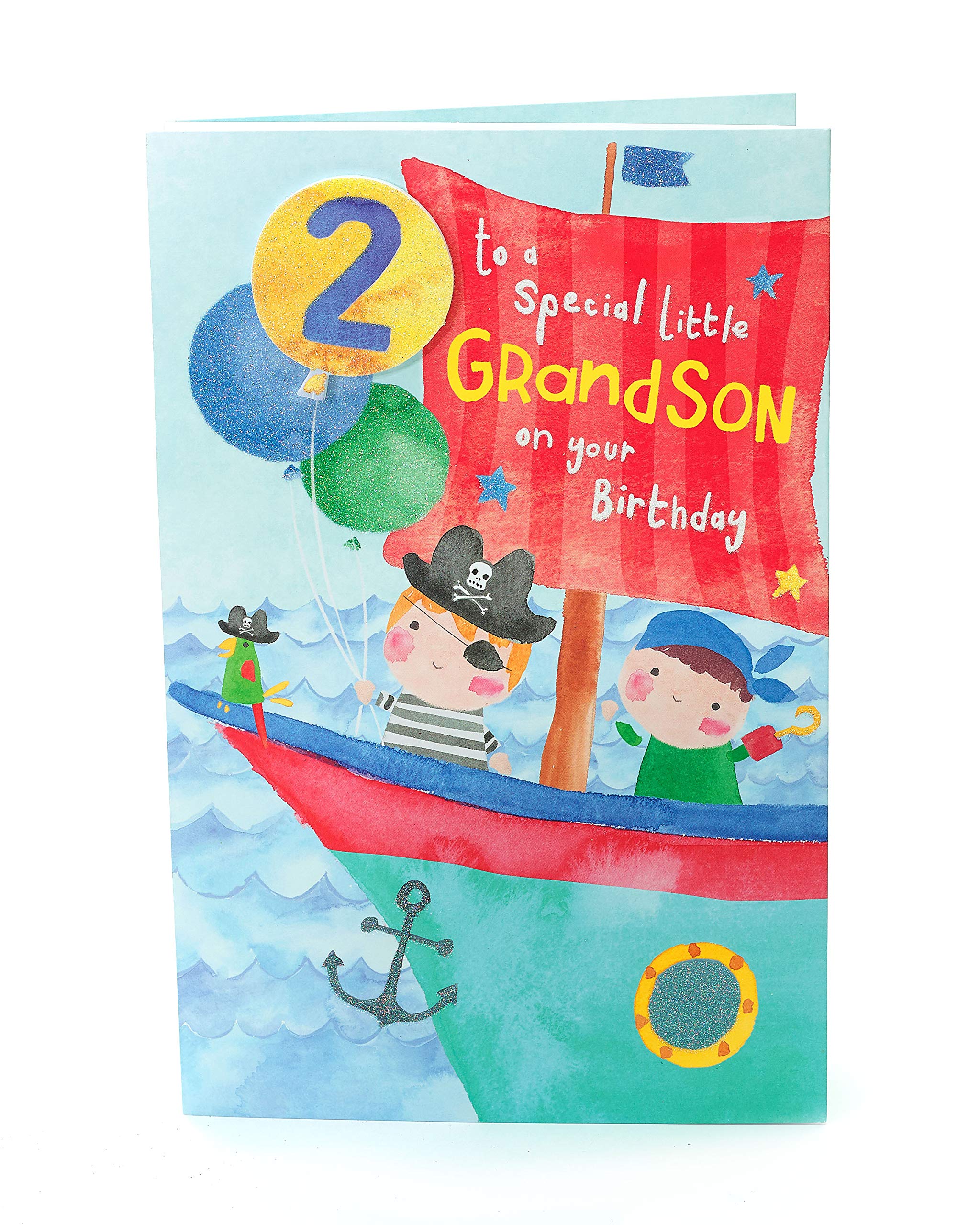 Pirate Themed 2nd Birthday Card for Grandson - Cute Boy's 2-Year-Old Birthday Greeting Card - Perfect Pirate Birthday Gift for Toddlers - Ideal for Birthday Parties & Special Celebrations