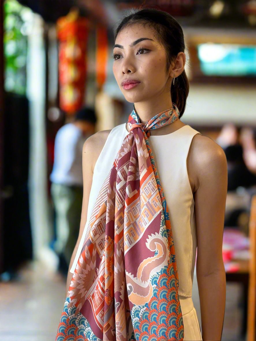 Luxury Silk Scarf for Women - Keong Saik Road Inspired Fashion Accessory - Perfect for Travel, Office & Special Occasions