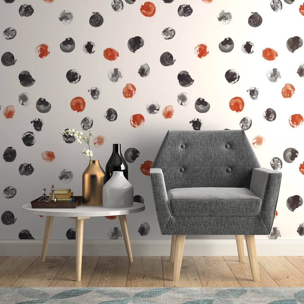 Orange and Black Circles Peel and Stick Removable Wallpaper - Self-Adhesive Nursery Decor for Baby Rooms, Kids Bedrooms & Playrooms - Easy to Apply & Remove