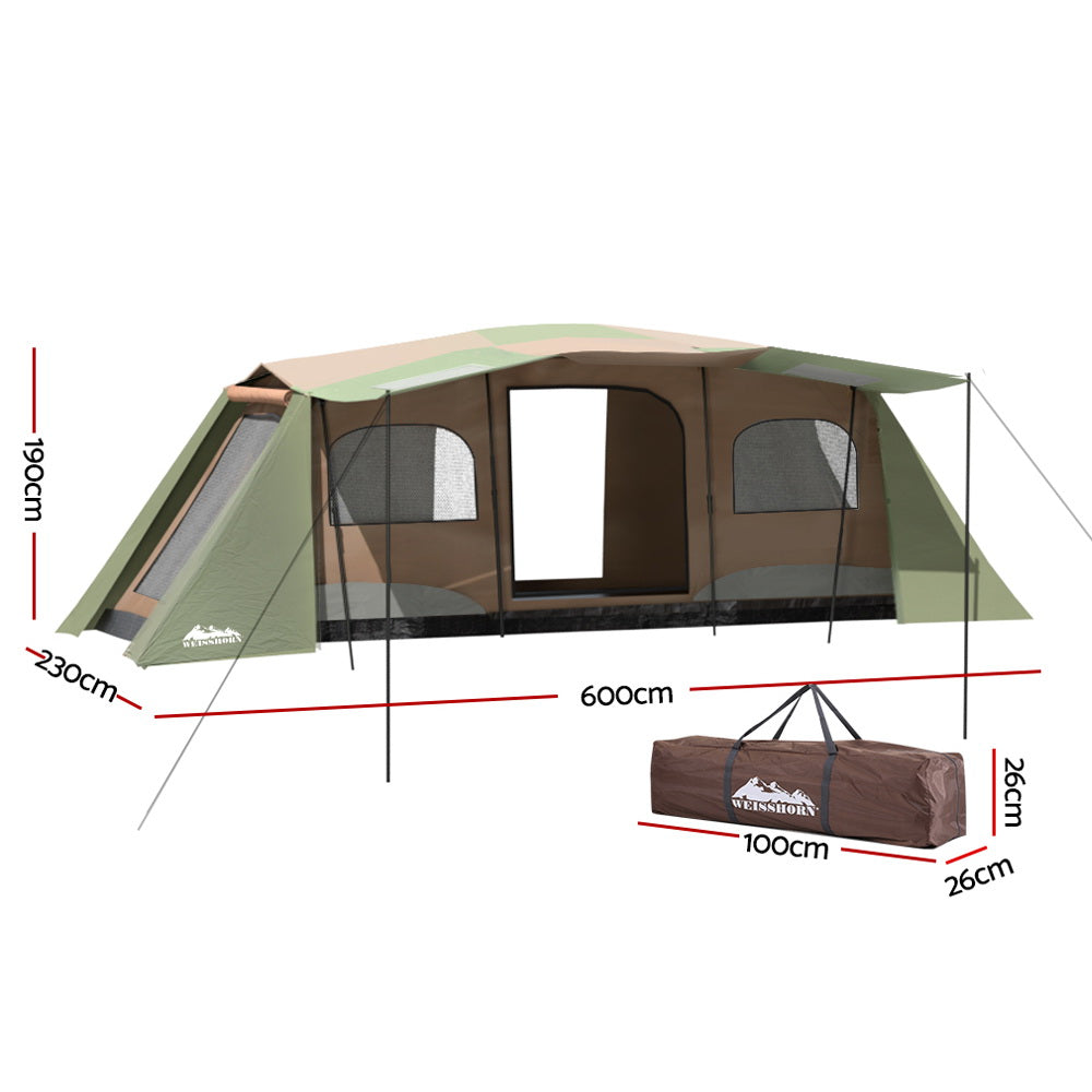 Weisshorn 10-Person Instant Cabin Tent for Camping, Family Hiking & Outdoor Adventures - 3-Room Waterproof Shelter for Backpacking, Festivals & Emergency Preparedness