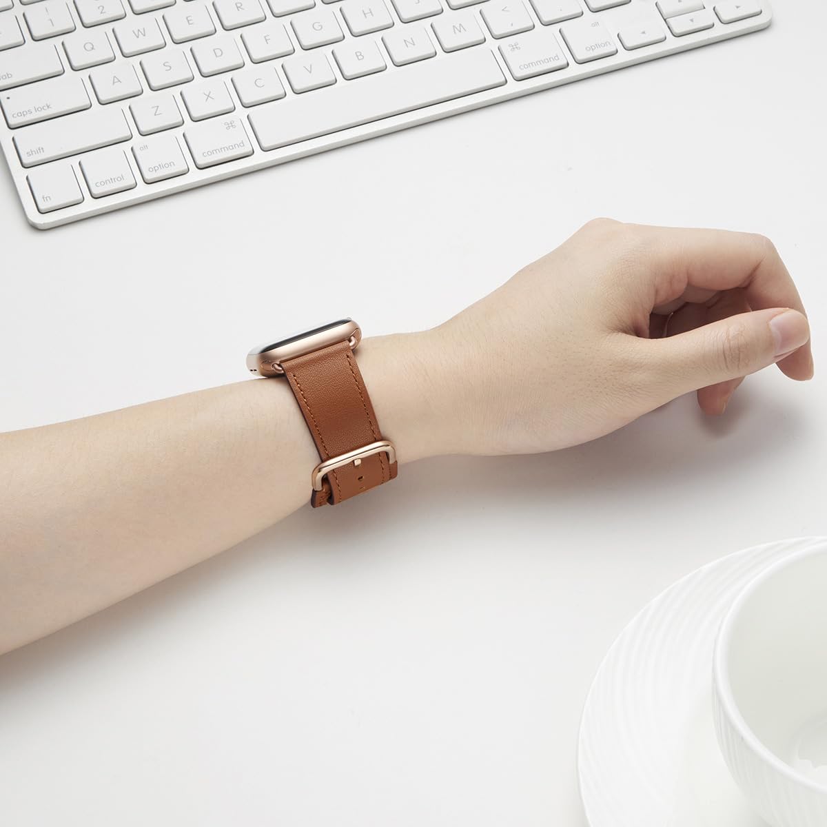 Premium Genuine Leather Apple Watch Bands for Series 10/9/8/7/6/5/4/3/2/1 & SE/Ultra (44mm 45mm 46mm 49mm) - Brown & Rose Gold Strap for Men & Women - Perfect for Workouts, Office Wear & Everyday Fashion