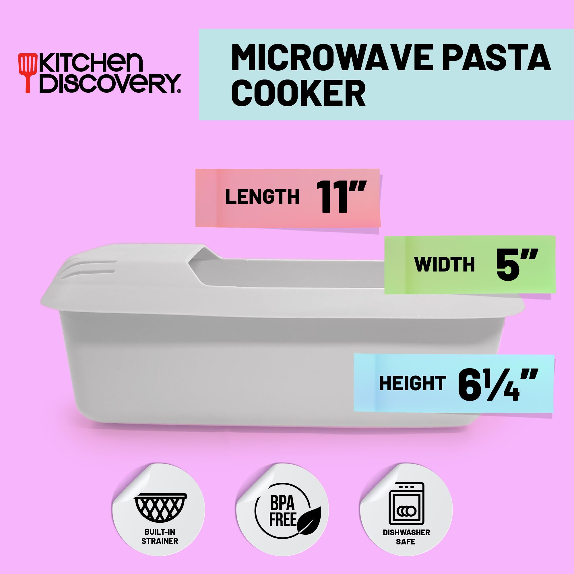 Microwave Pasta Cooker with Strainer Lid - Quick 10-Minute Pasta Maker for Spaghetti & Noodles (4 Servings) - No Waiting, No Mess, Non-Stick - Perfect for Dorm Rooms, Office Lunches & Quick Family Meals
