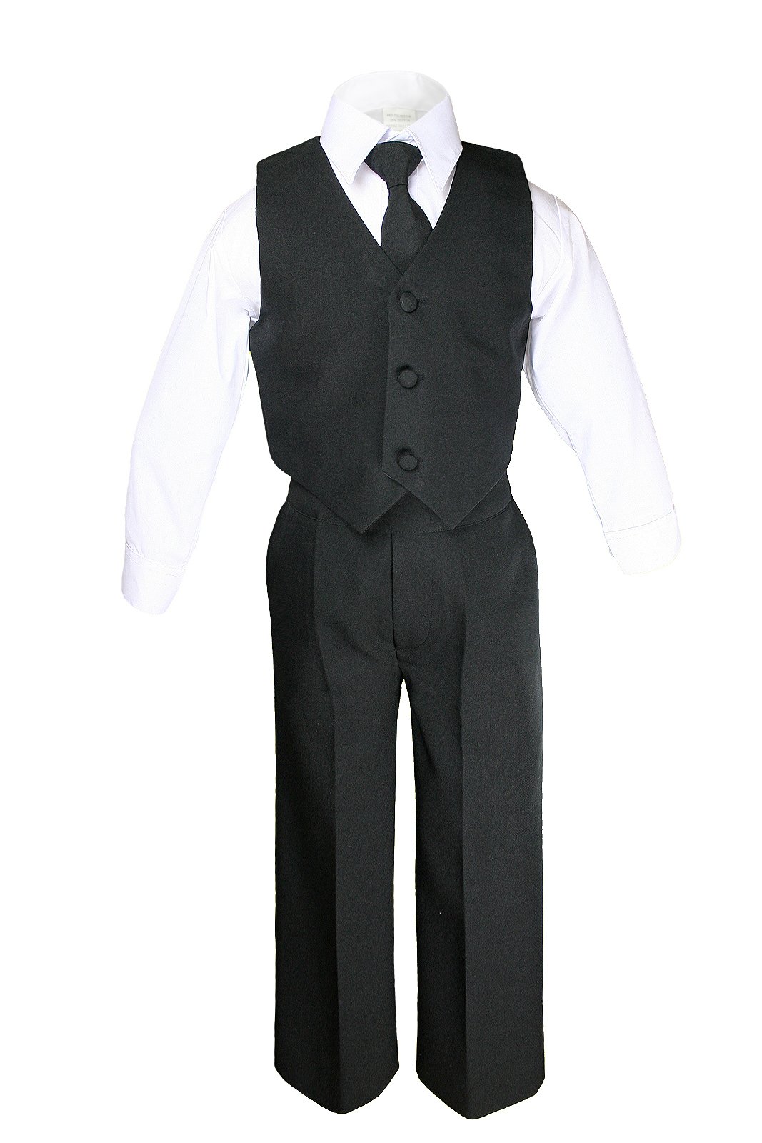 7-Piece Boys Black Suit with Champagne Vest Set - Formal Wear for Weddings, Parties & Special Occasions (Sizes S-20, Baby to Teen)