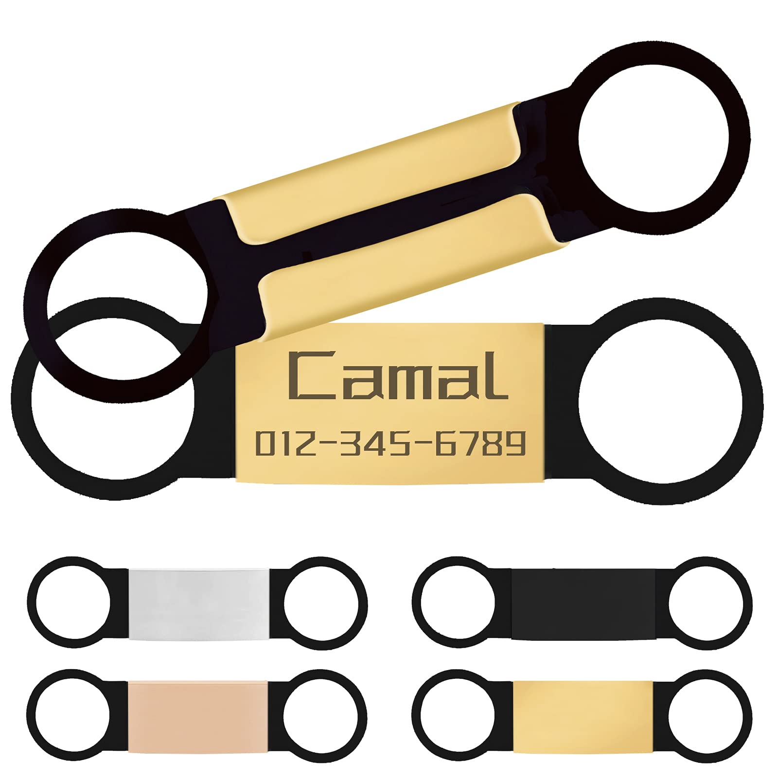 Custom Engraved Stainless Steel Pet ID Tags - Personalized Dog & Cat Collar Tags, Jingle-Free Slide-On Design, 2 Pack (Small, Gold) | Perfect for Pet Safety, Travel & Daily Walks