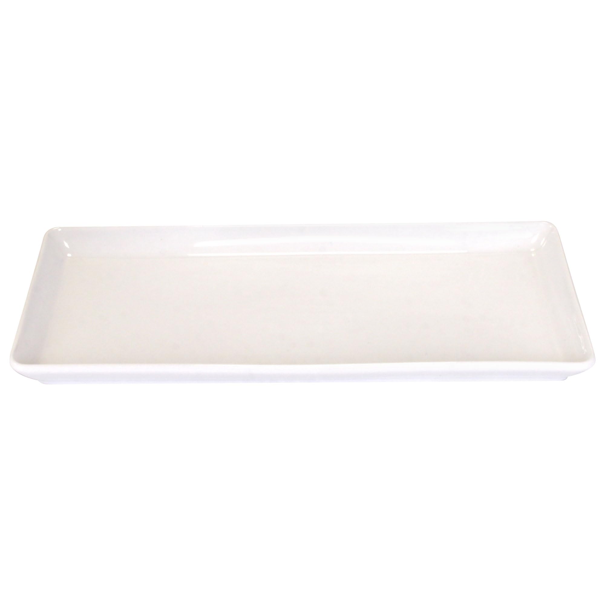 BambooMN White Ceramic Succulent Planter Pot with Drainage Tray - 10.1 Inch Short Rectangle Flower Pot for Indoor Plants, Home Decor, Office Desk, and Garden Succulents