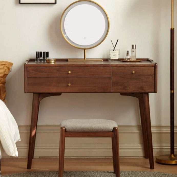 Premium Black Walnut & Ash Solid Wood Dressing Table - Elegant Vanity Desk with Mirror for Bedroom, Bathroom & Makeup Area | Natural Wood Finish, Spacious Storage & Durable Construction