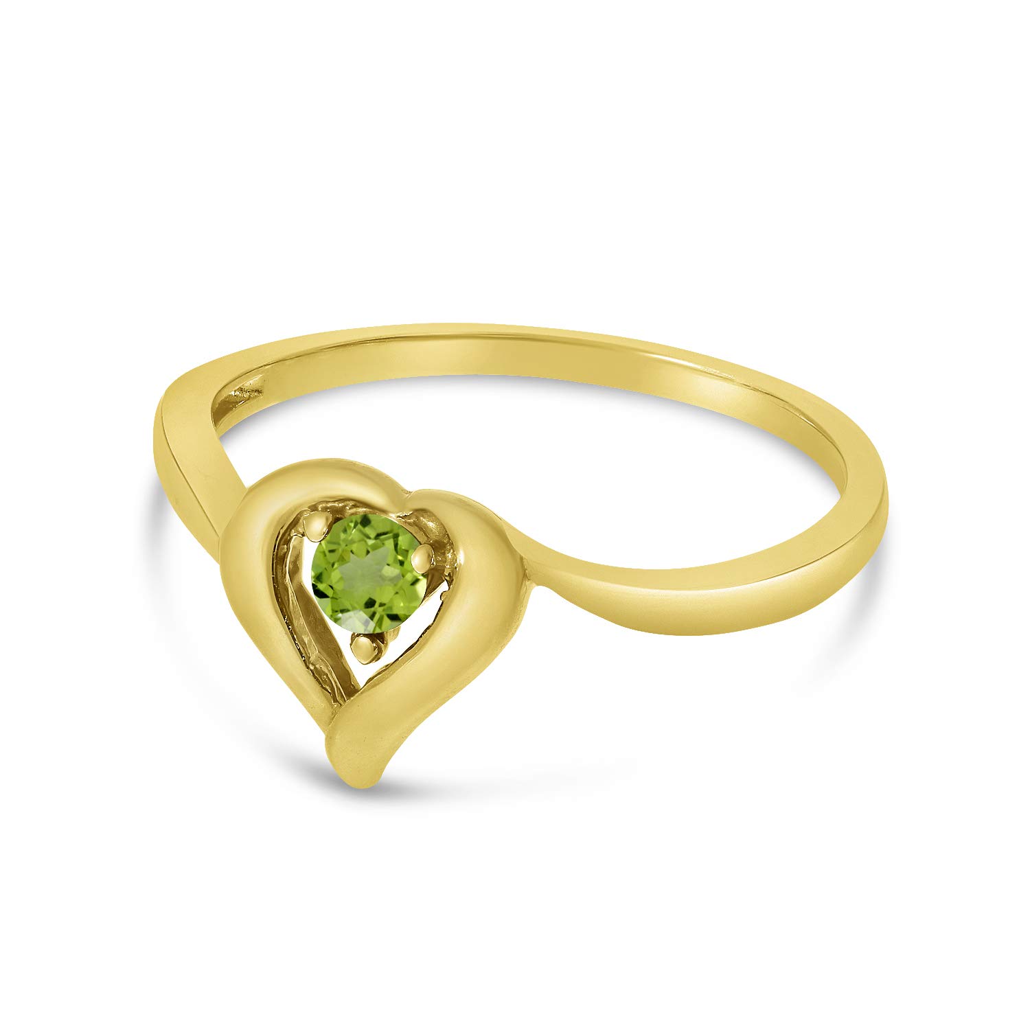 14K Yellow Gold Round Peridot Heart Ring for Women - Elegant Green Gemstone Jewelry Gift for Valentine's Day, Anniversary & Special Occasions