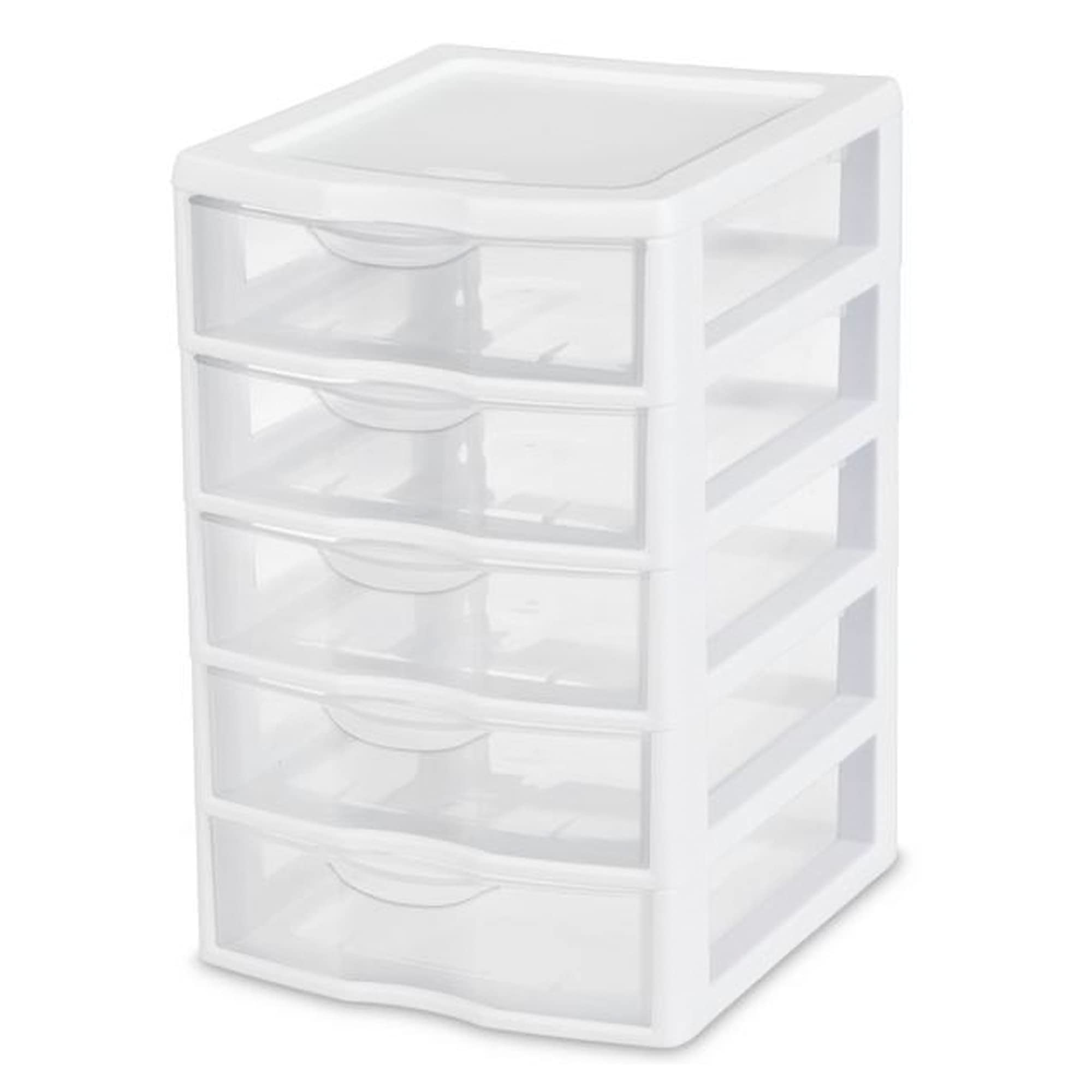 Sterilite Small 5-Drawer Desktop Storage Organizer - White with Clear Drawers (12-Pack) | Compact Tabletop Organizer for Home Office, Bathroom Countertop & Workspace | Perfect for School Supplies, Makeup Storage & Craft Organization