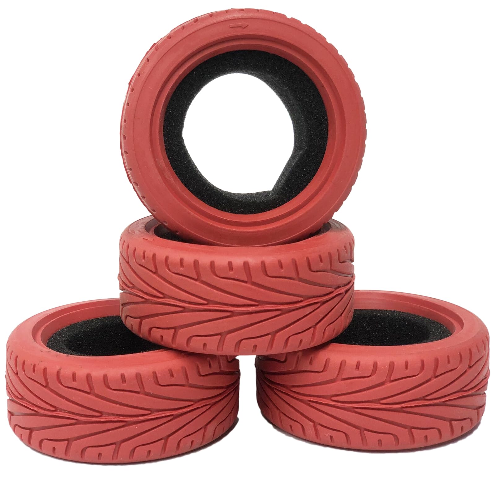 WONFAST 1/10 Scale RC On-Road Car Tires - 4PCS 65mm Grain Drift Rubber Replacement Tires for HSP Tamiya HPI Racing Cars - Perfect for Drifting, Racing and Run-flat Performance (Red)