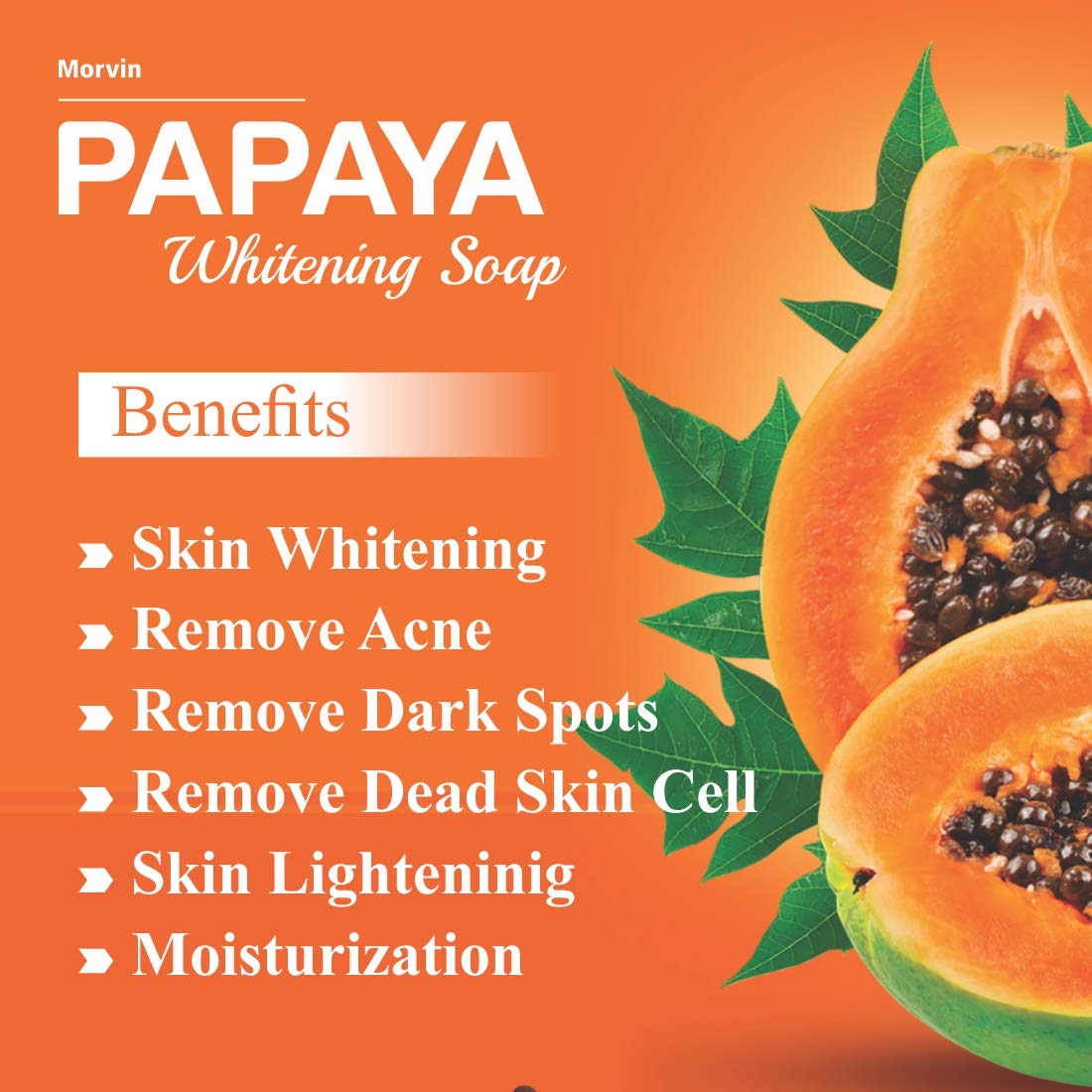 Morvin Papaya Soap for Dark Spots & Acne - Enriched with Papaya Extract & Shea Butter - 75g (Pack of 4) - Brightening Face & Body Cleanser for Glowing Skin - Perfect for Daily Skincare Routine