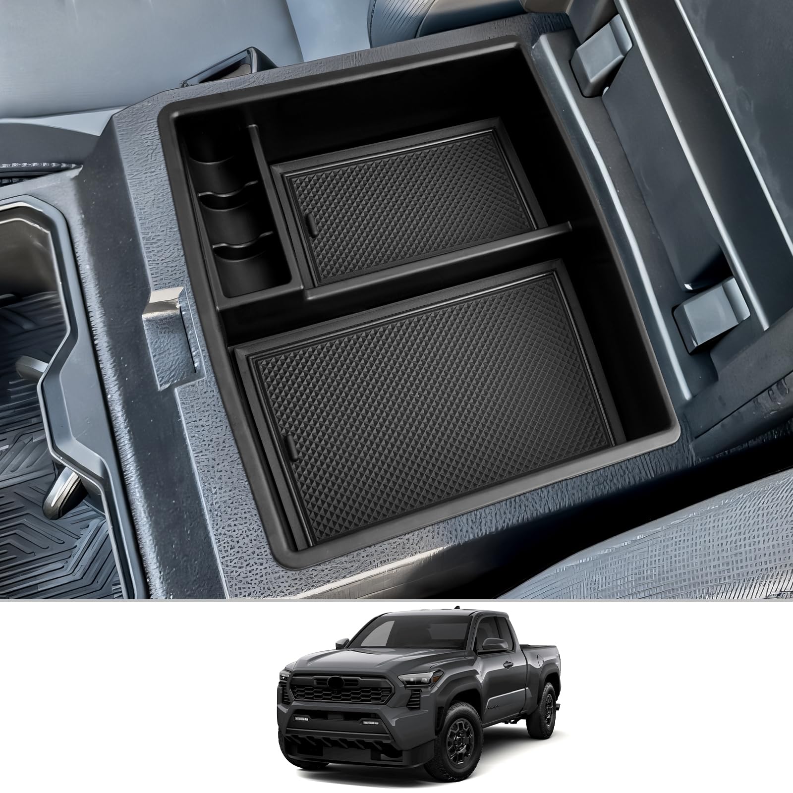 2024-2025 Toyota Tacoma Center Console Organizer Tray - Custom Fit Armrest Storage Box for Tacoma Accessories | Perfect for Road Trips, Daily Commute & Organized Car Interior