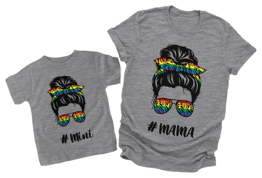 Matching Mother Daughter T-Shirts Set - Rainbow Print Mommy and Me Outfits for Women & Girls | Fun Family Matching Outfits for Holidays, Photos & Special Occasions