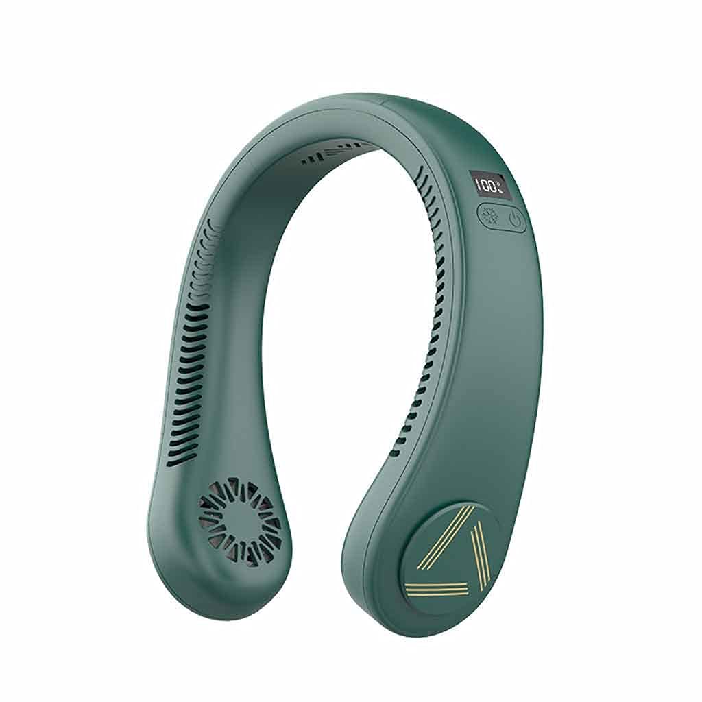 USB Leafless Hanging Neck Fan - 4000mAh Rechargeable Battery, Portable Personal Cooling Fan with Low Noise - Green | Perfect for Outdoor Activities, Travel, Gym & Office Use