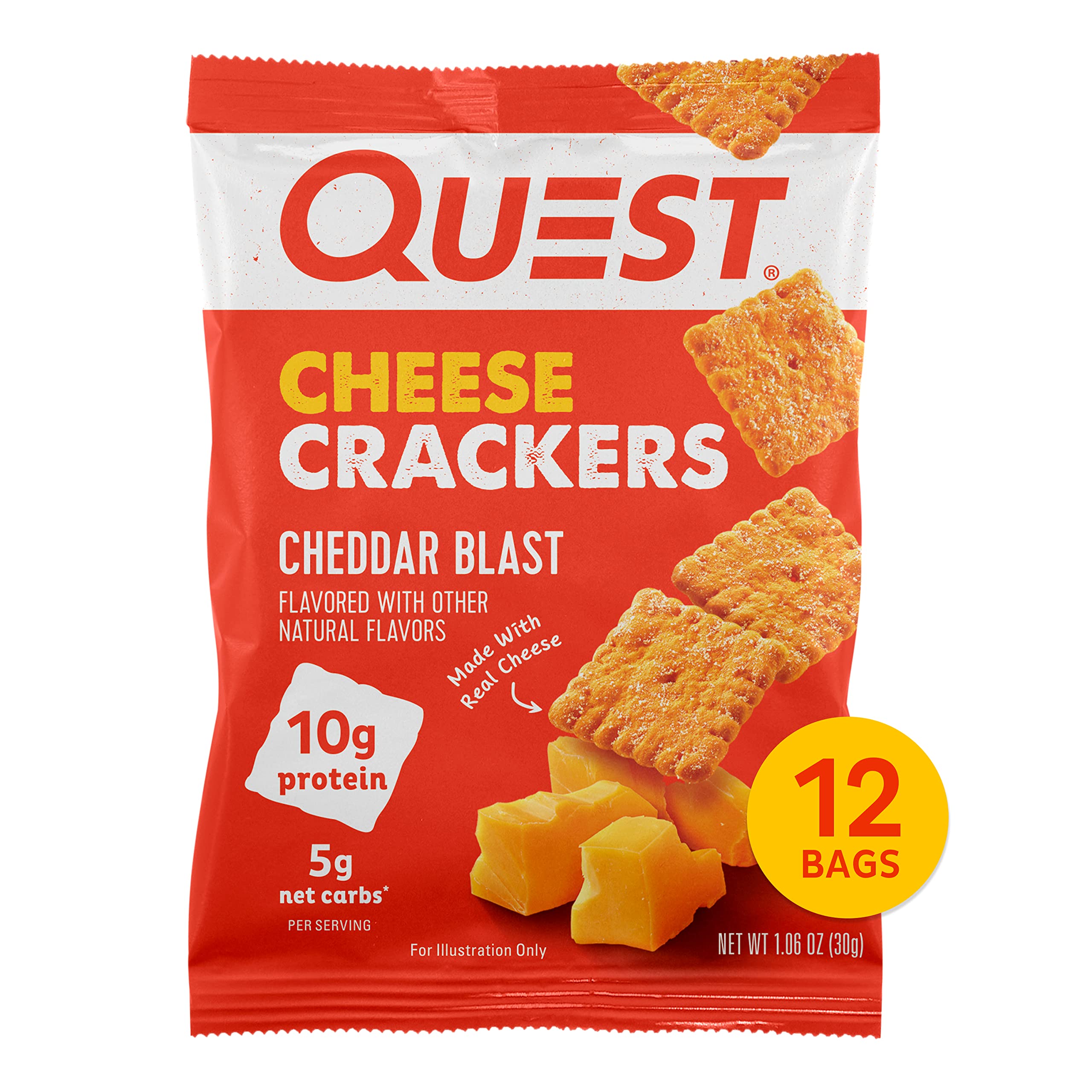 Quest Nutrition Peanut Butter Protein Cookies & Cheddar Cheese Crackers - High Protein, Low Carb Snacks, 12 Count (1.06 oz Bags Each) - Perfect for Keto Diet, Gym Workouts, and Healthy On-the-Go Snacking