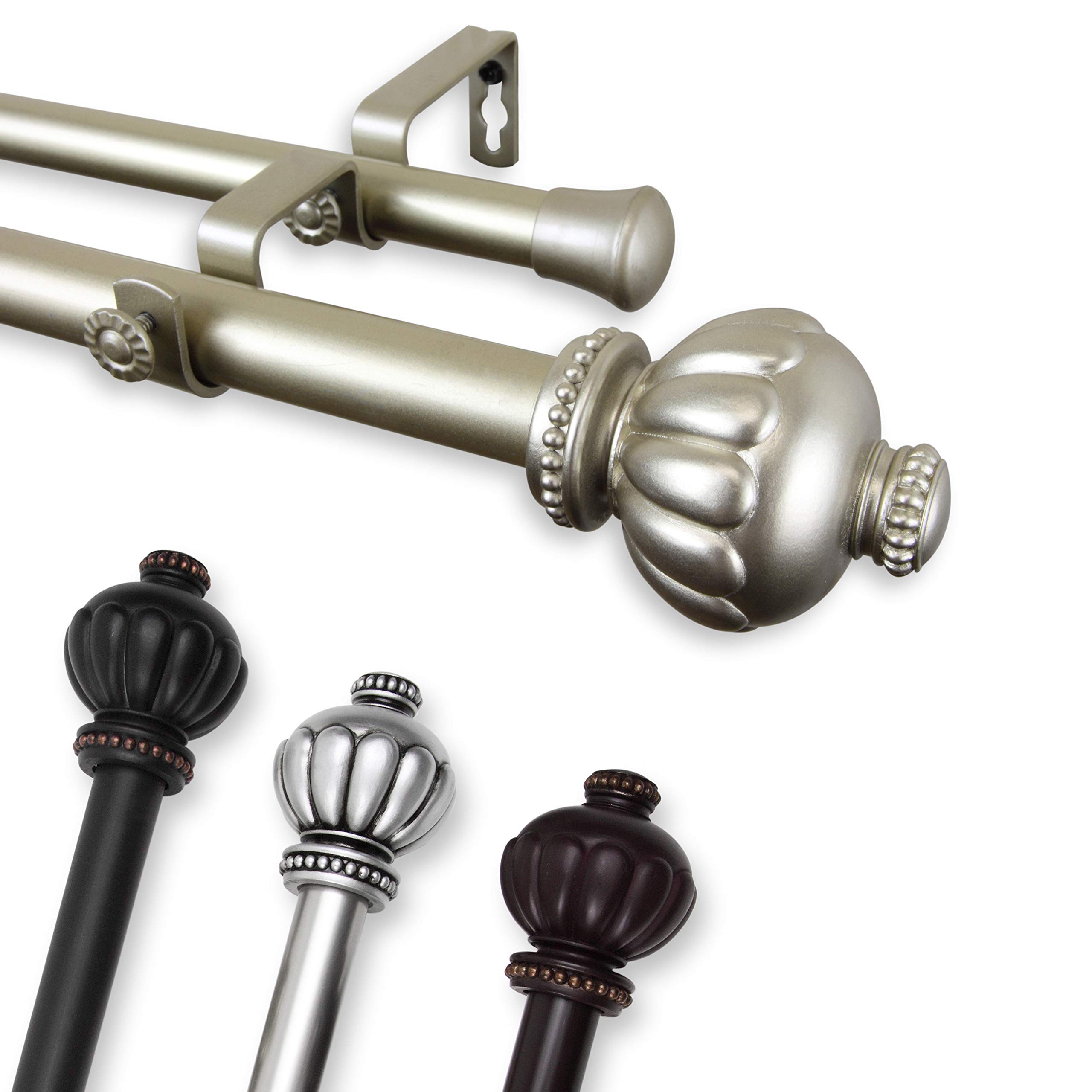 Rod Desyne 1 Inch Manhattan Double Curtain Rod - Adjustable 66 to 120 Inches - Satin Nickel Finish - Perfect for Living Room, Bedroom & Window Treatments