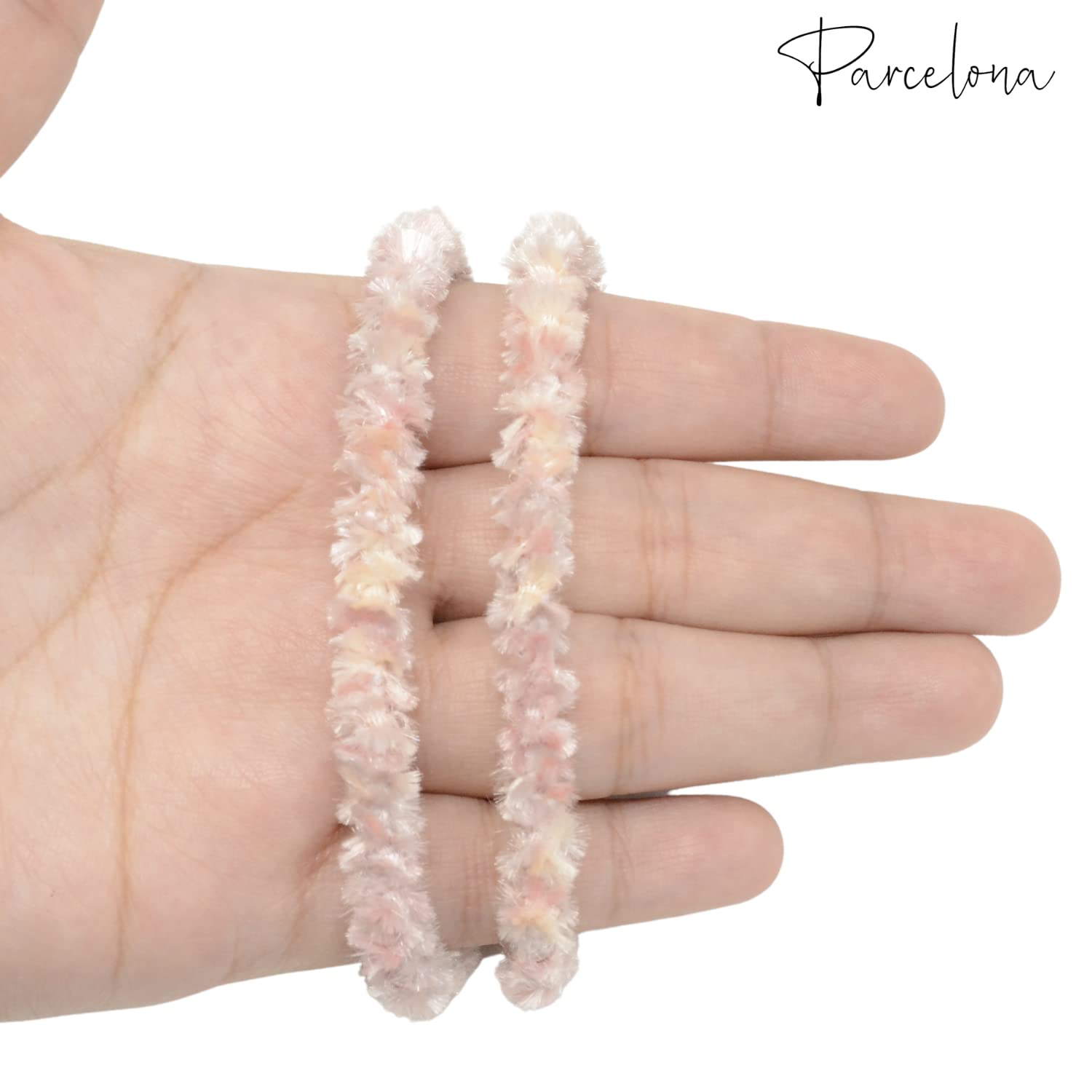 Parcelona 4-Pack Soft Chenille Non-Slip Hair Ties for Women & Girls - Thin Strong Elastic Ponytail Holders, Metal-Free Hair Accessories for Styling, Braids & Durable Everyday Use (Light Pink) - Perfect for Workouts, Yoga, School & Office Hairstyles
