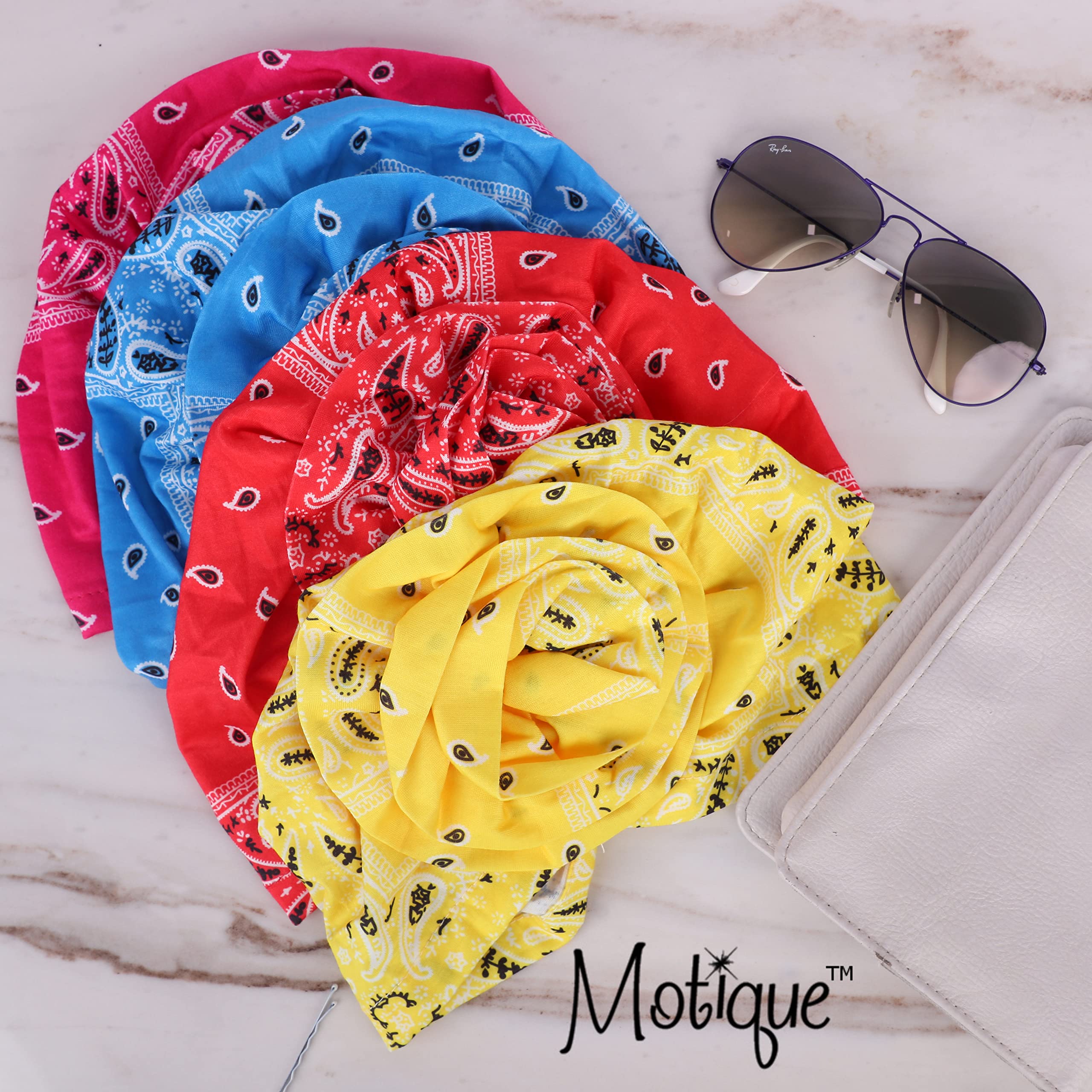 Motique Women's Paisley Print Pretied Turban Headwrap with Flower Knot - Stylish Hair Accessory for Everyday Wear, Weddings & Special Occasions