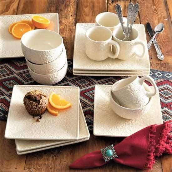 Elegant Cream Floral Embossed Dinnerware Set - Porcelain Plates, Bowls & Cups for Wedding, Party & Home Decor - Perfect for Romantic Dinners & Special Occasions