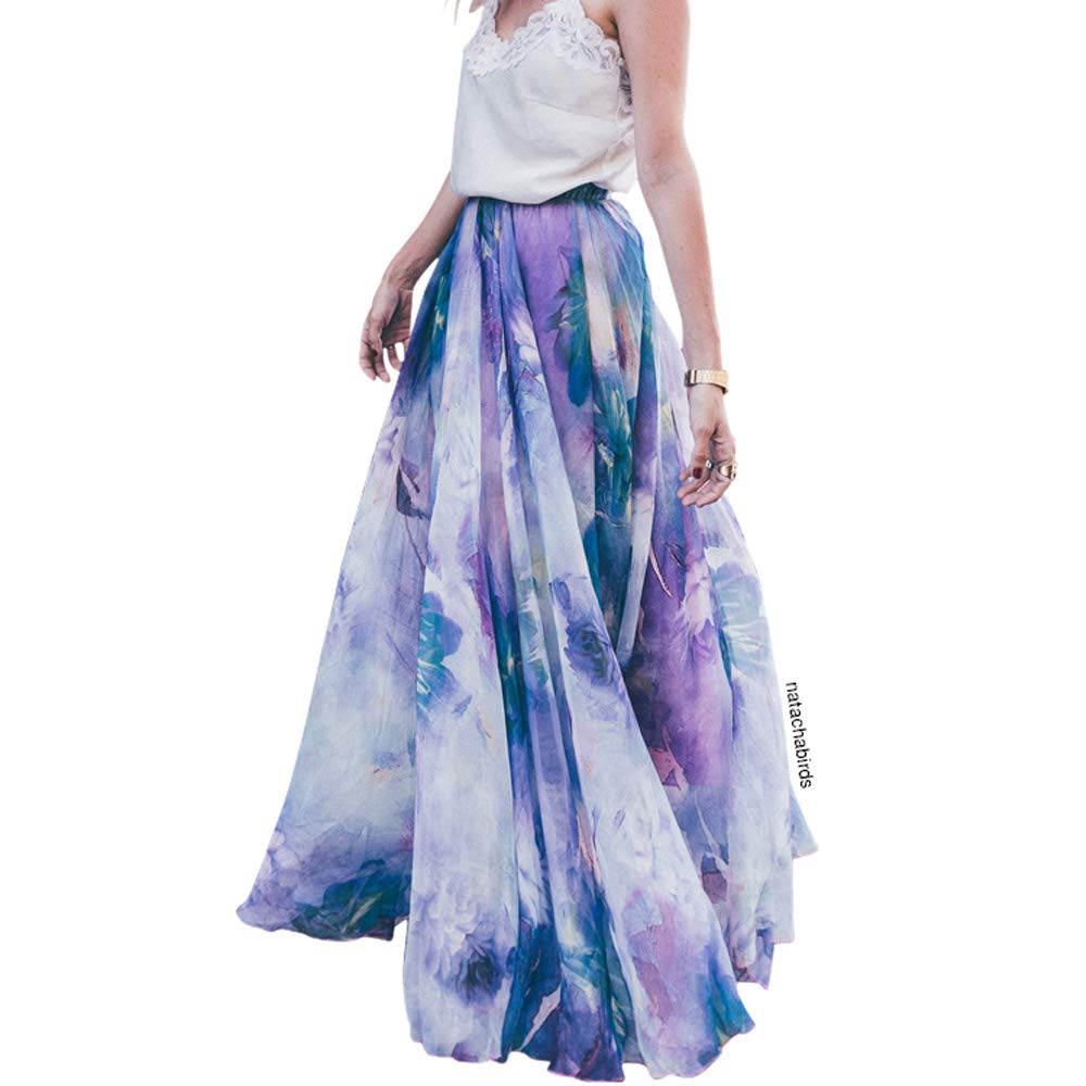 CHICWISH Women's Floral Watercolor Maxi Skirt - Flowy Chiffon Slip Dress with Elegant Flower Print | Perfect for Summer Beach, Boho Outfits & Casual Date Nights