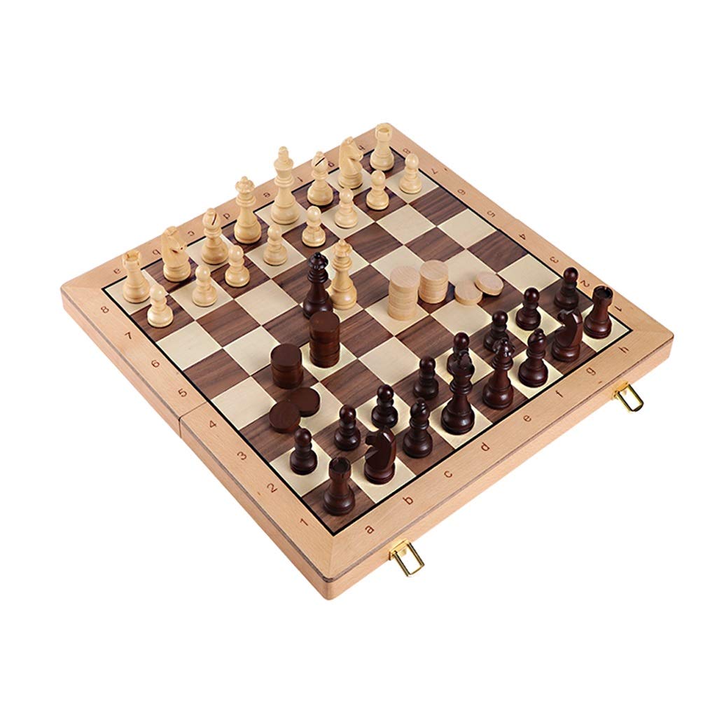 Premium Chessex Wooden Chess & Checkers Set - 2-in-1 Folding Game Board for Kids & Adults | 20