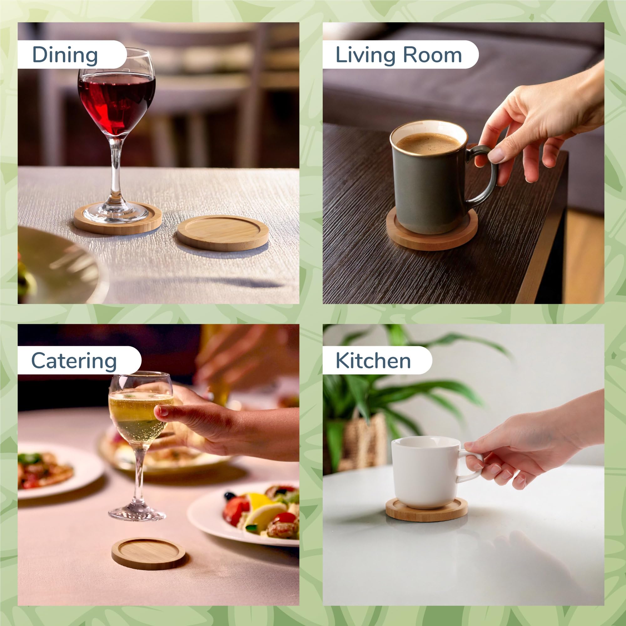 BambooMN Heavy Duty Bamboo Coasters Set of 100 - 3.75 Inch Round Natural Drink Coasters for Bars, Restaurants & Home Use - Eco-Friendly Table Protectors for Hot & Cold Beverages