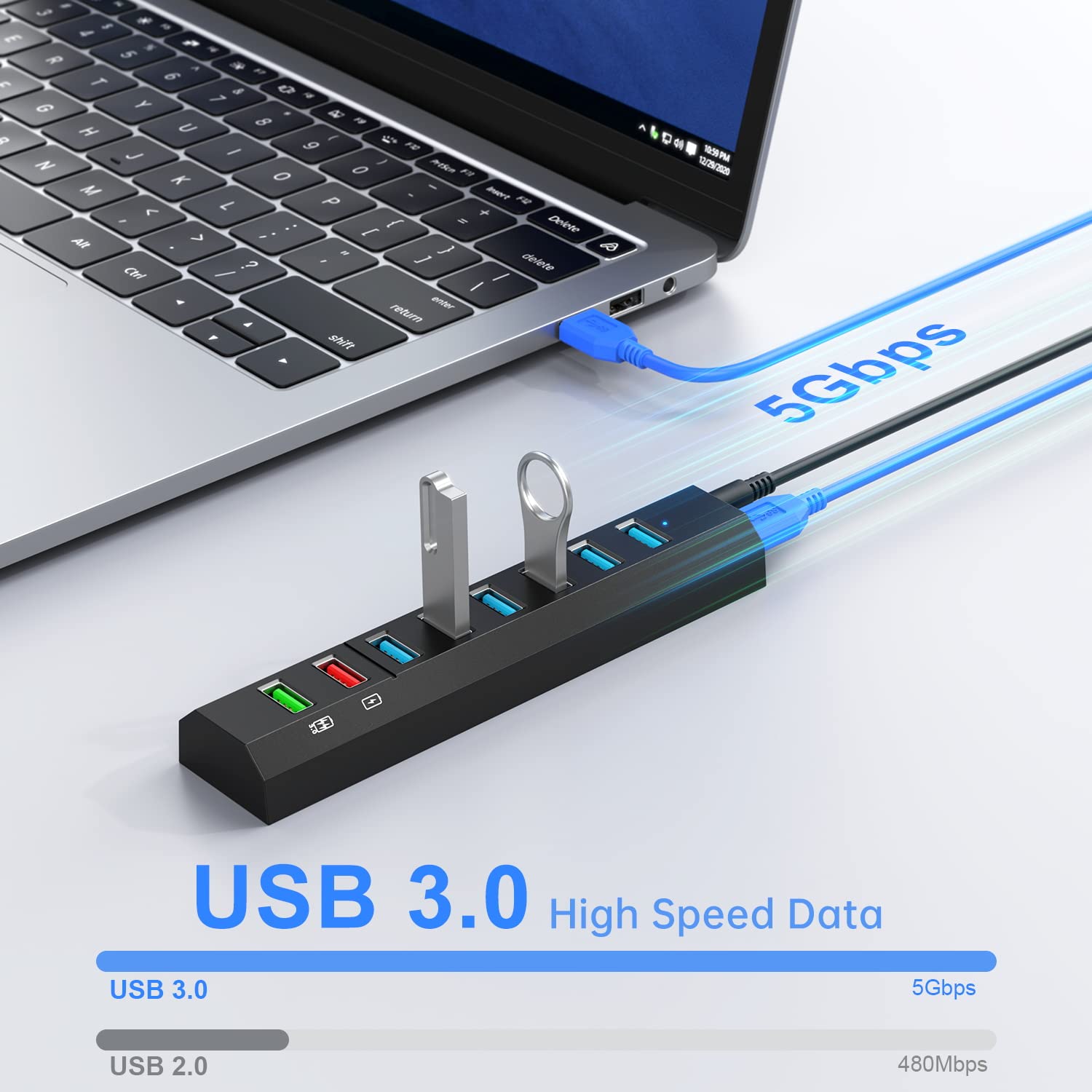 8-Port USB 3.0 Hub with Fast Charging - for Laptop, PC & Mac