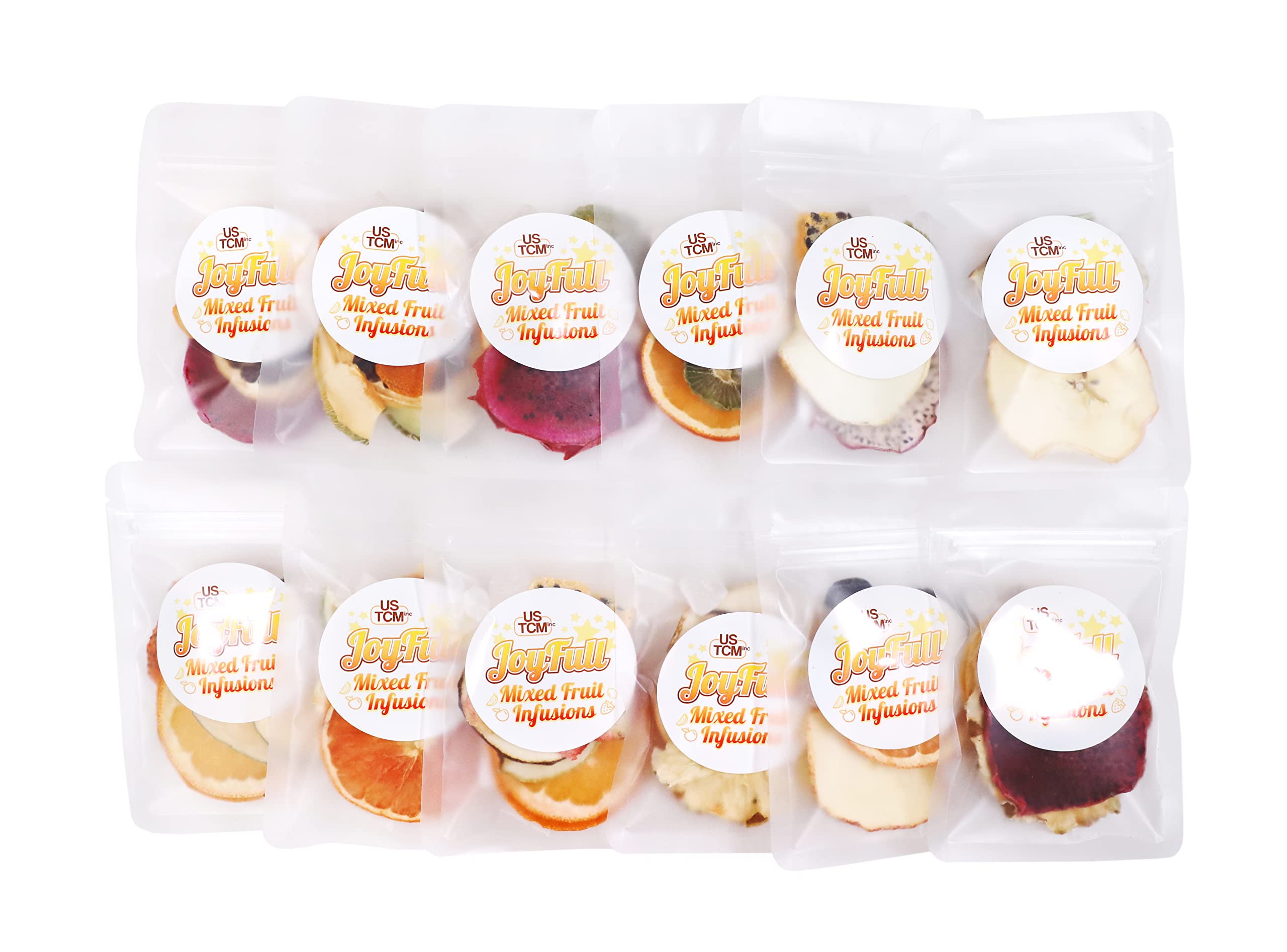 USTCM JoyFull Mixed Fruit Infusions Tea - All Natural Dried Fruits Blend (15g x 12 Pack) | Herbal Tea with Hibiscus, Apple & Berries | Perfect for Iced Tea, Gift Baskets & Relaxation