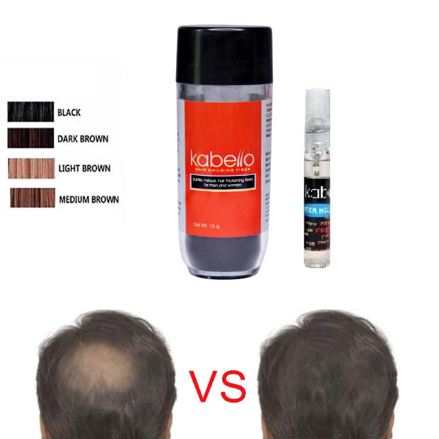 Kabello Hair Building Fiber for Thinning Hair - 15g Black | Instant Hair Thickening & Coverage Solution for Men & Women | Perfect for Daily Use, Special Occasions & Confidence Boosting