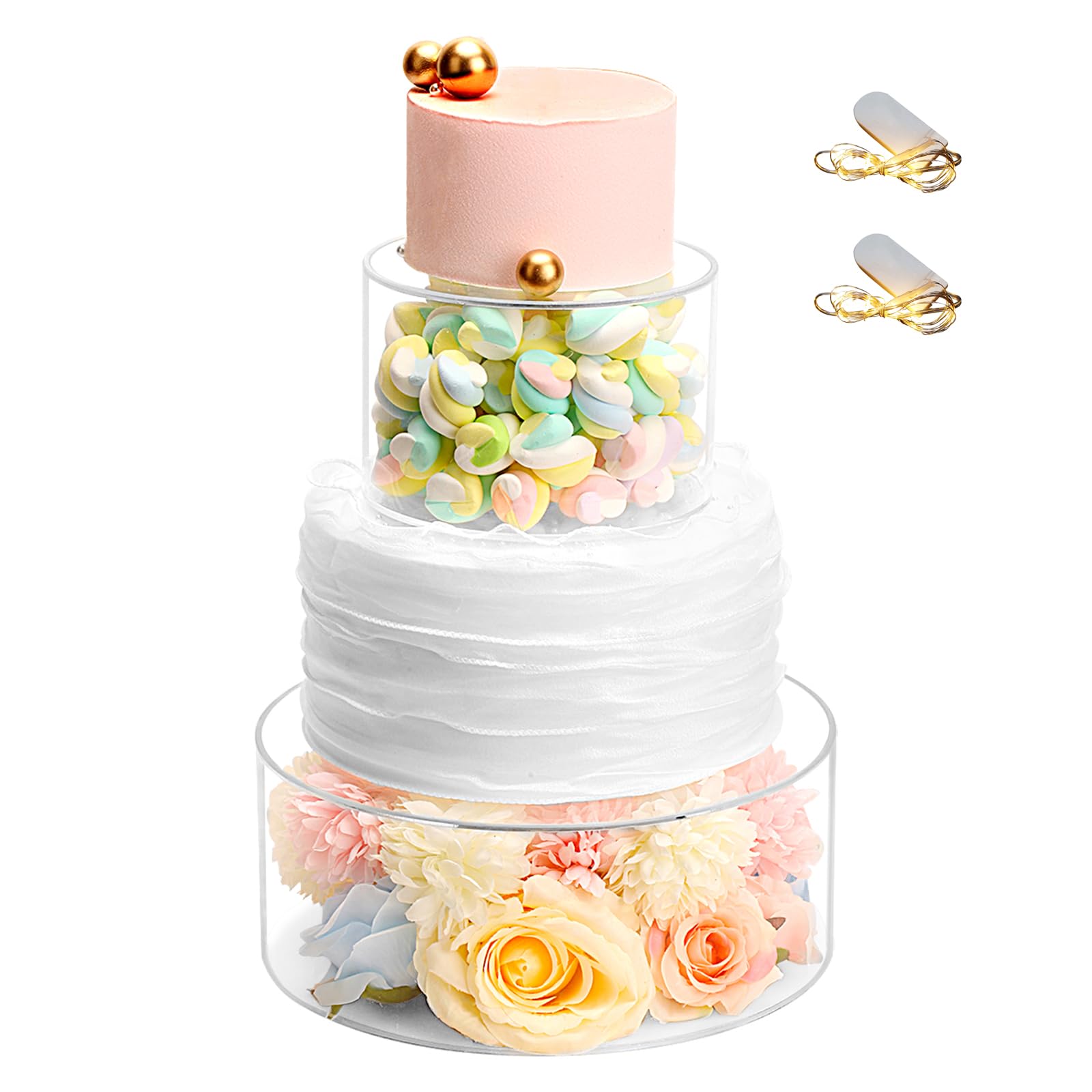Choowin 2-Pack Clear Acrylic Fillable Floating Cake Stand Set - 10 inch & 6 inch Round Cake Risers for Wedding, Birthday Party Dessert Display | Perfect for Multi-Tier Cakes, Cupcakes & Pastry Showcase