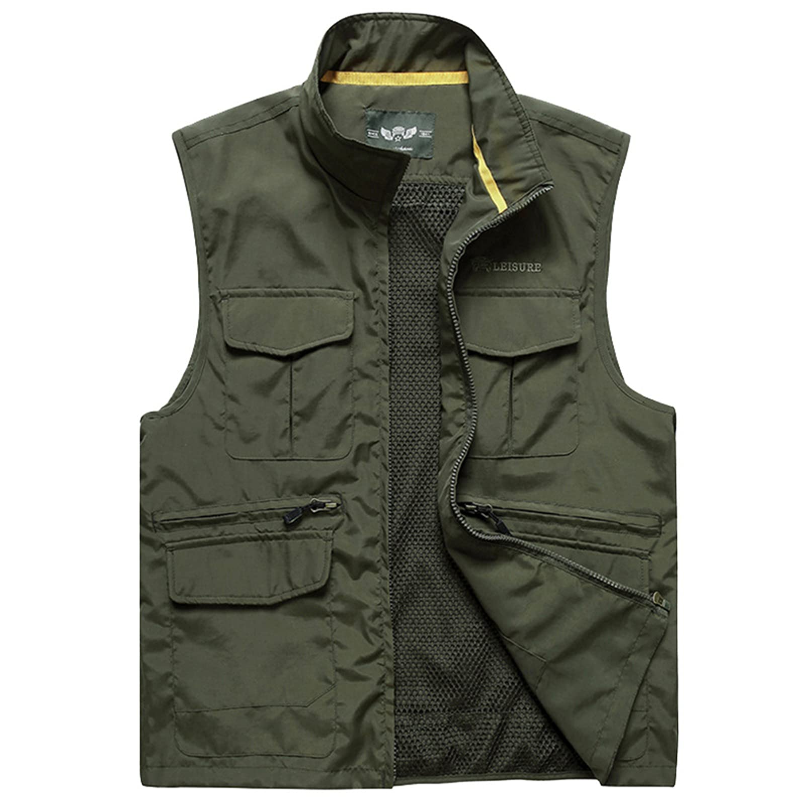 WFEI Men's Quick-Dry Mesh Multi-Pocket Photography Hiking Fishing Vest - Detachable Outdoor Sports Waistcoat for Camping & Travel (Army Green, XXL)