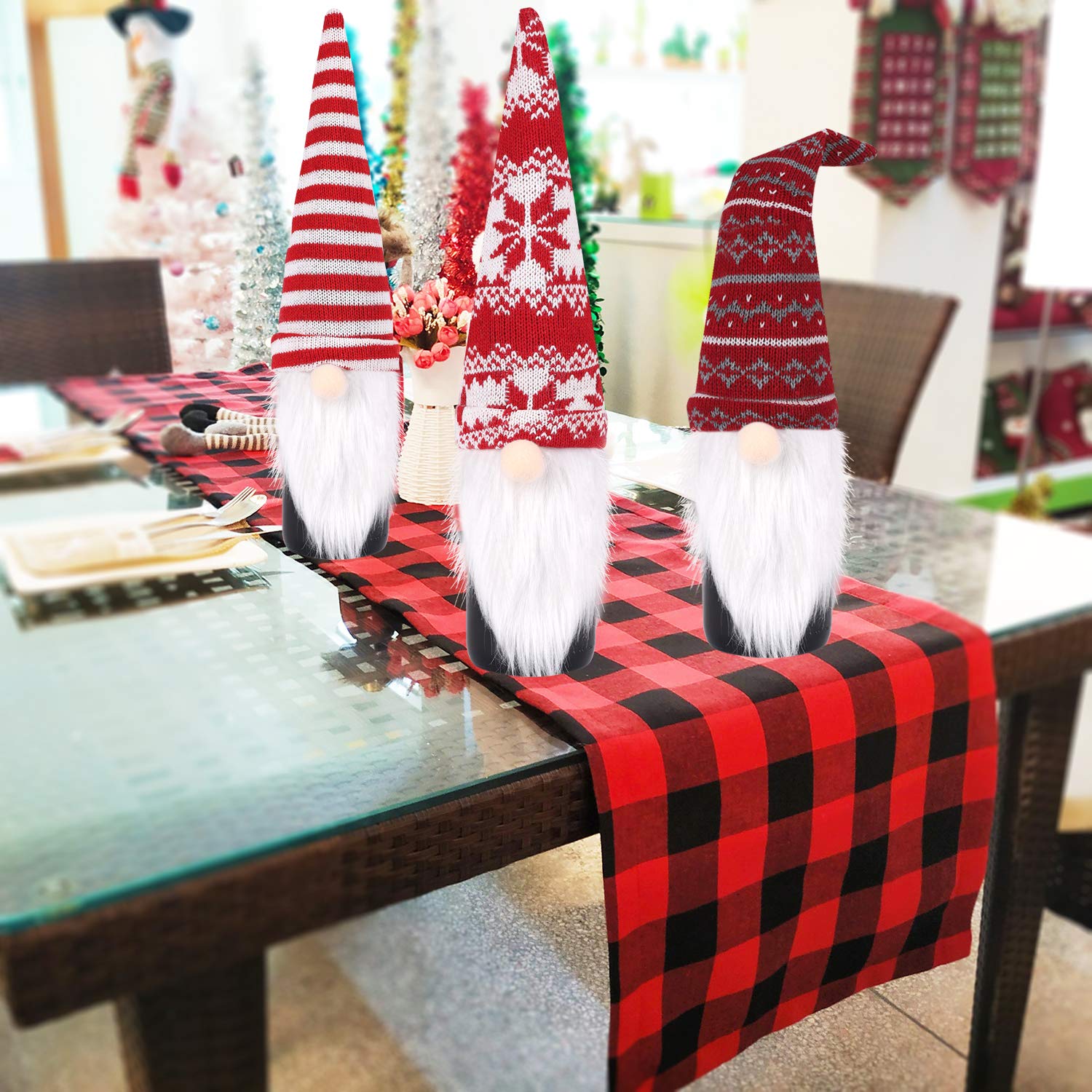 Handmade Swedish Gnome Wine Bottle Cover - Christmas Tomte Decorative Toppers & Reusable Gift Bags (4 Pack) for Holiday Parties, Home Decor & Festive Gifting