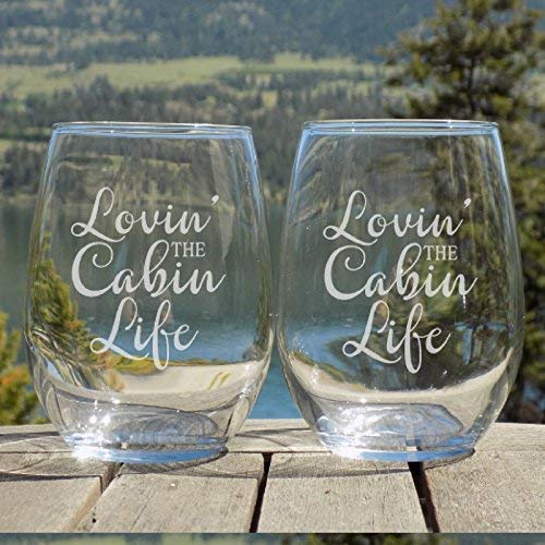 Rustic Log Cabin Decor Glasses Set of 2 - Unique Cabin Themed Gift Ideas for Men - Perfect Retirement, Father's Day & Housewarming Gifts - Ideal for Cabin Living, Camping & Outdoor Entertaining