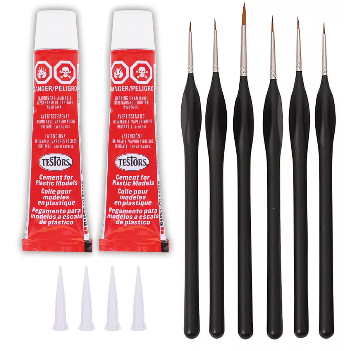 Testors Plastic Cement Glue & Pixiss Miniature Paint Brushes Set - Fast Drying Strong Model Glue for Model Cars, DND Miniatures & Fine Detail Round Brushes for Watercolor, Oil, Acrylic Painting - Perfect for Hobbyists, DIY Crafts & Tabletop Gaming Accessories