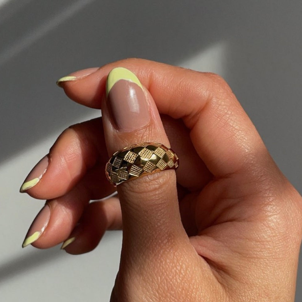 Ruby Red Checker Ring for Women - Vintage Style Adjustable Statement Ring - Perfect for Parties, Date Nights & Everyday Wear