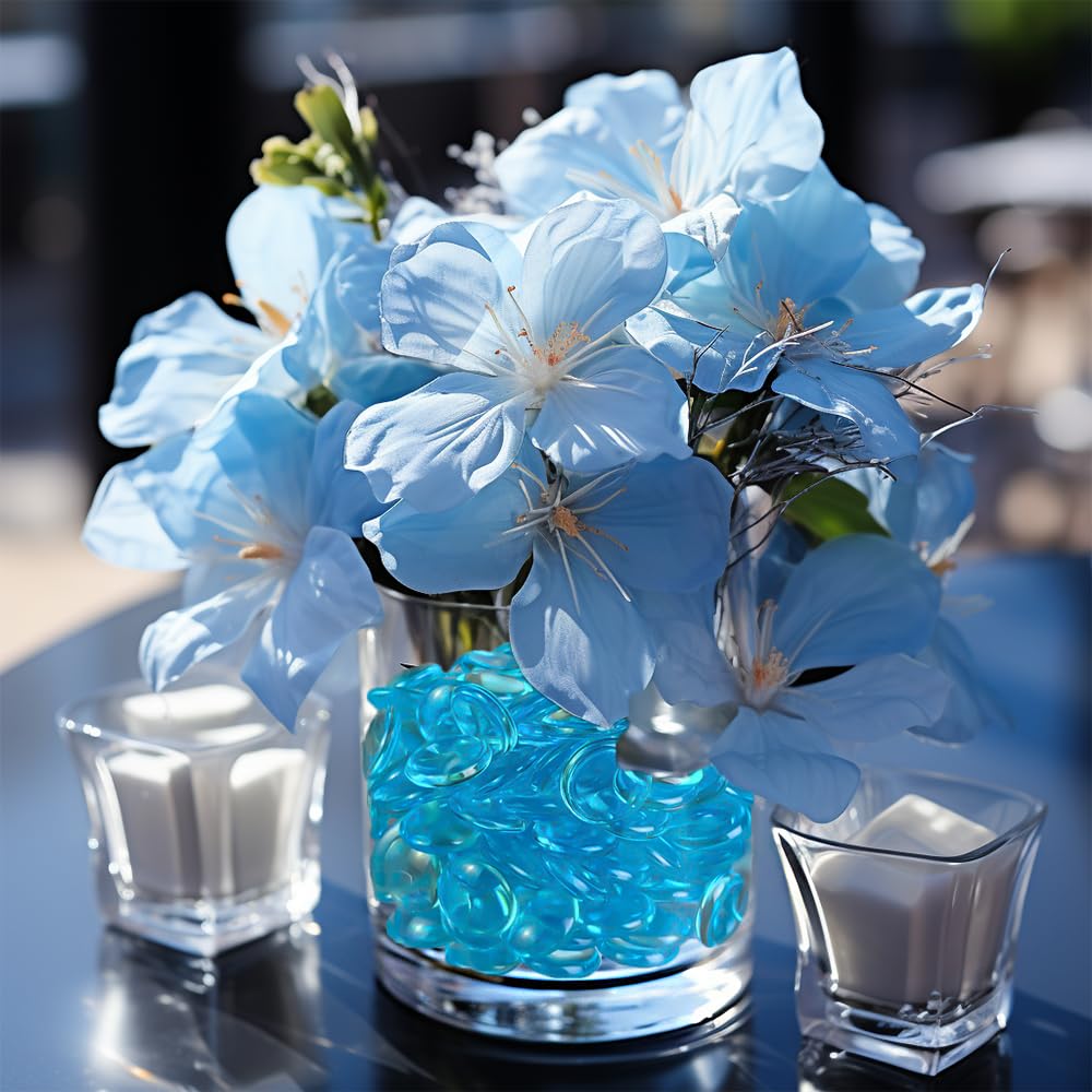 HappyFiller 630 PCS Lake Blue Acrylic Flat Marbles - Decorative Gem Stones for Vase Fillers, Wedding Centerpieces, Table Scatters | Perfect for Beach Theme Weddings, Party Decor, Candle Holders & Fish Tank Pebbles