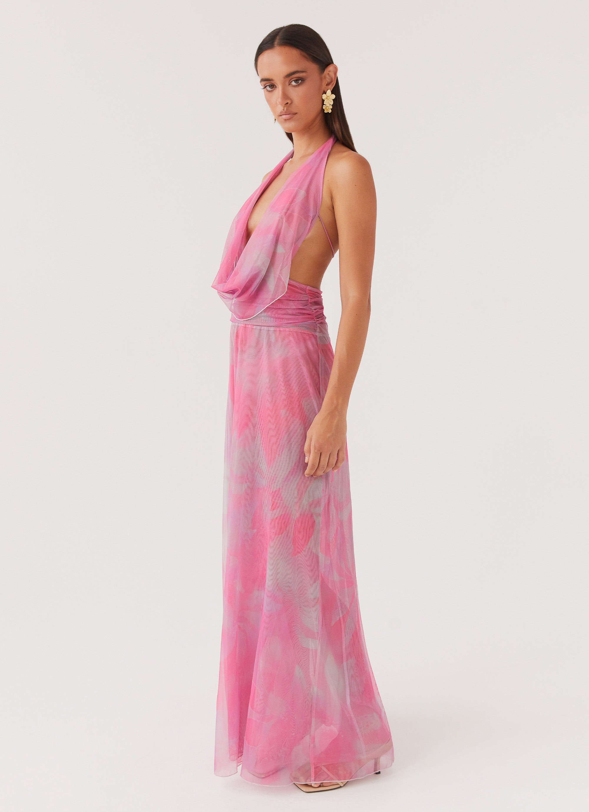 Elysia Mesh Maxi Dress - Pink Floral Summer Dress for Women | Boho Chic Beach Cover Up, Garden Party & Vacation Outfit