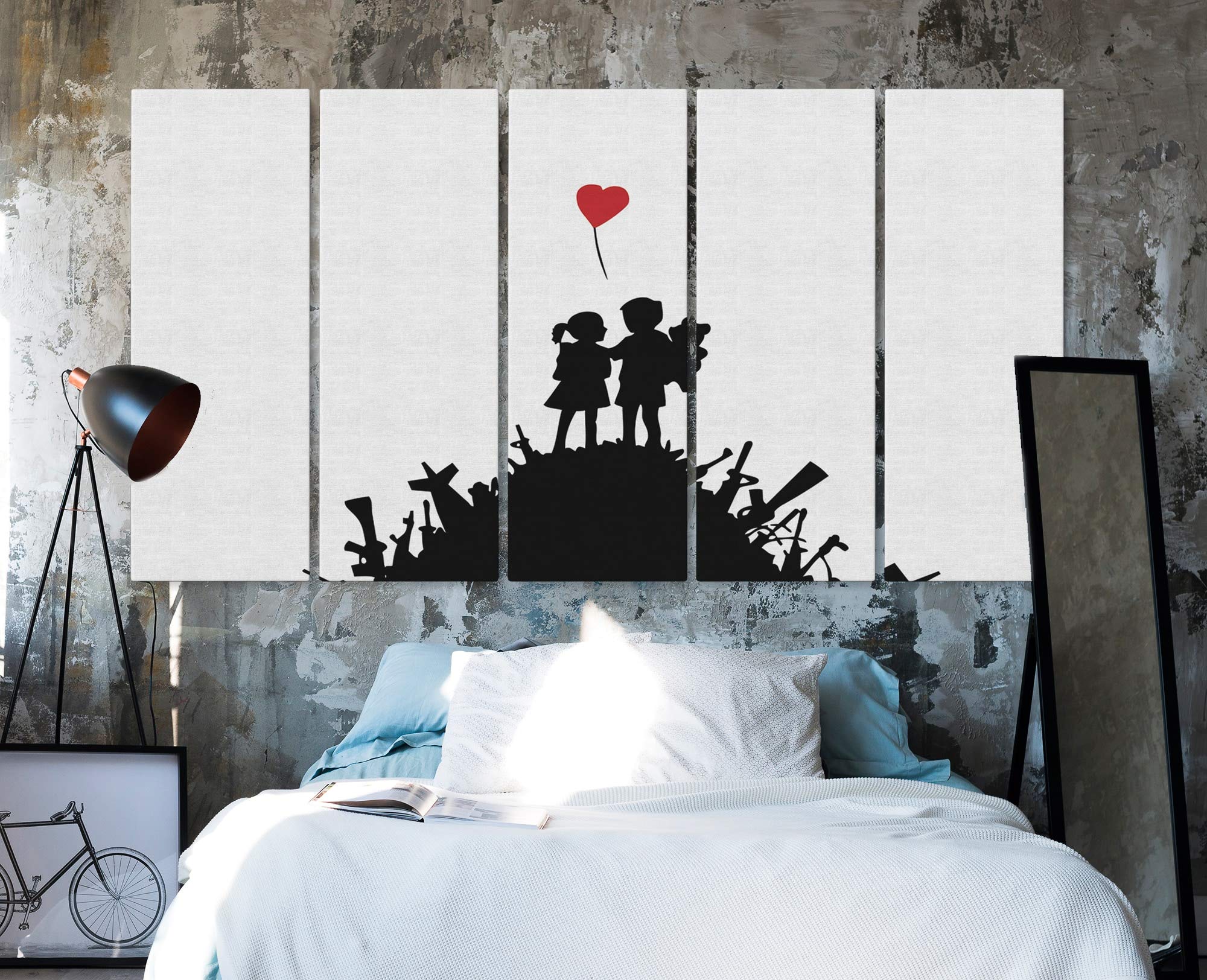 Banksy Boy Girl Love Street Graffiti Canvas Wall Art Set - 5 Piece Mega Collection for Living Room, Bedroom & Office Decor | Urban Pop Art Home Decoration