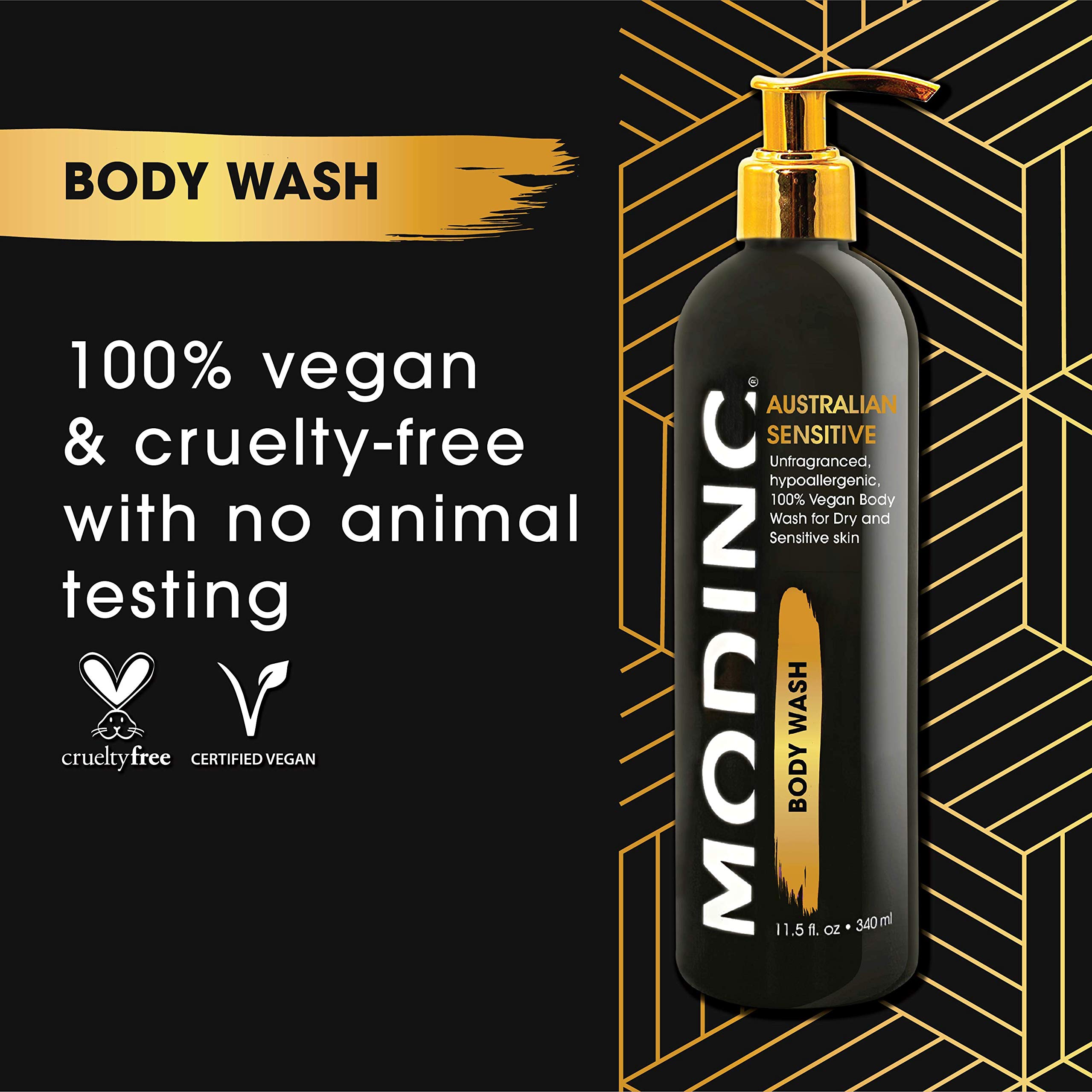 Premium Hypoallergenic Vegan Body Wash for Dry & Sensitive Skin - Fragrance-Free, Cruelty-Free Formula with Pump (11.5 oz) - Ideal for Daily Gentle Cleansing & Soothing Irritated Skin