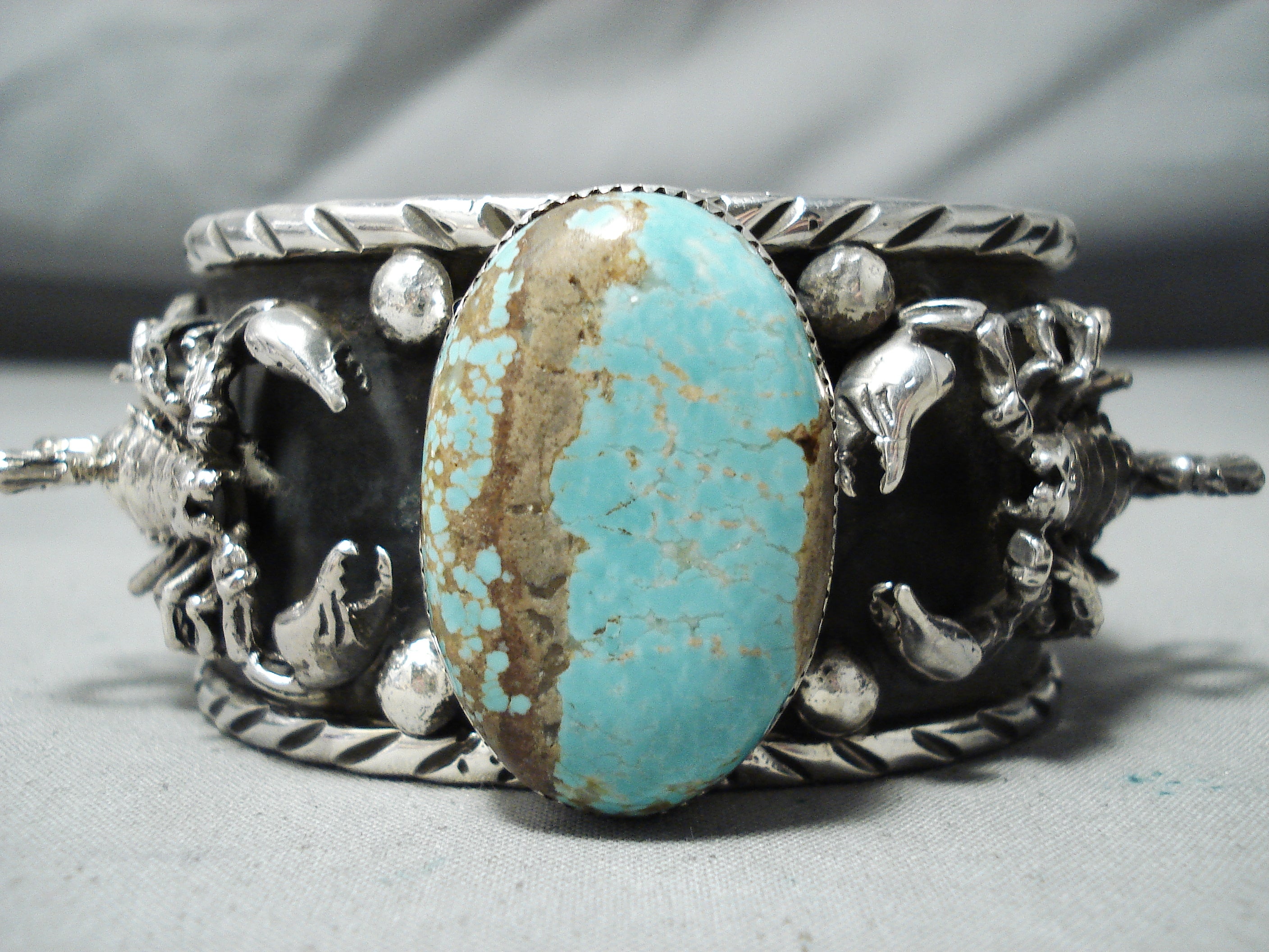 145 Grams San Felipe 8 Turquoise Sterling Silver Scorpion Bracelet - Handmade Southwest Jewelry for Women, Boho Chic Accessories - Perfect for Festivals, Parties and Gift Giving