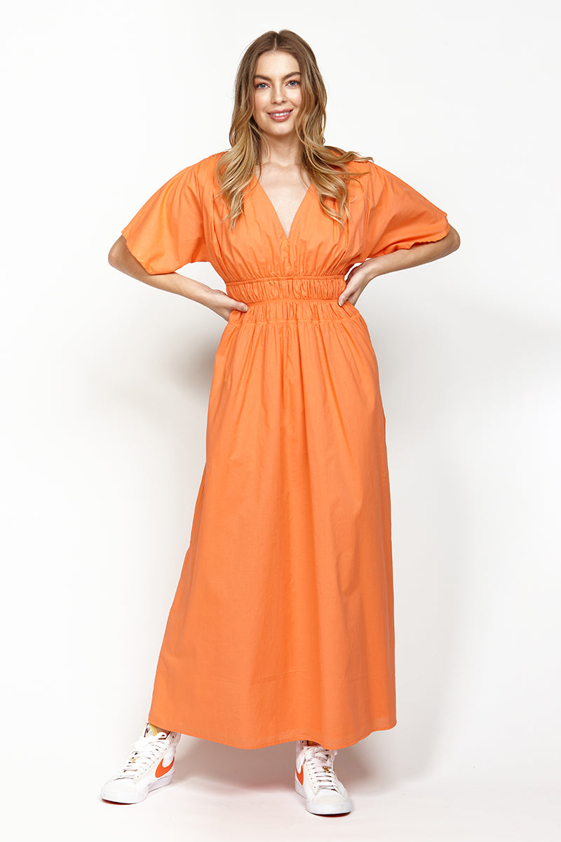 Commodore Orange SS Midi Dress - Women's Short Sleeve Summer Flowy Dress for Casual Outings, Beach Vacations & Date Nights