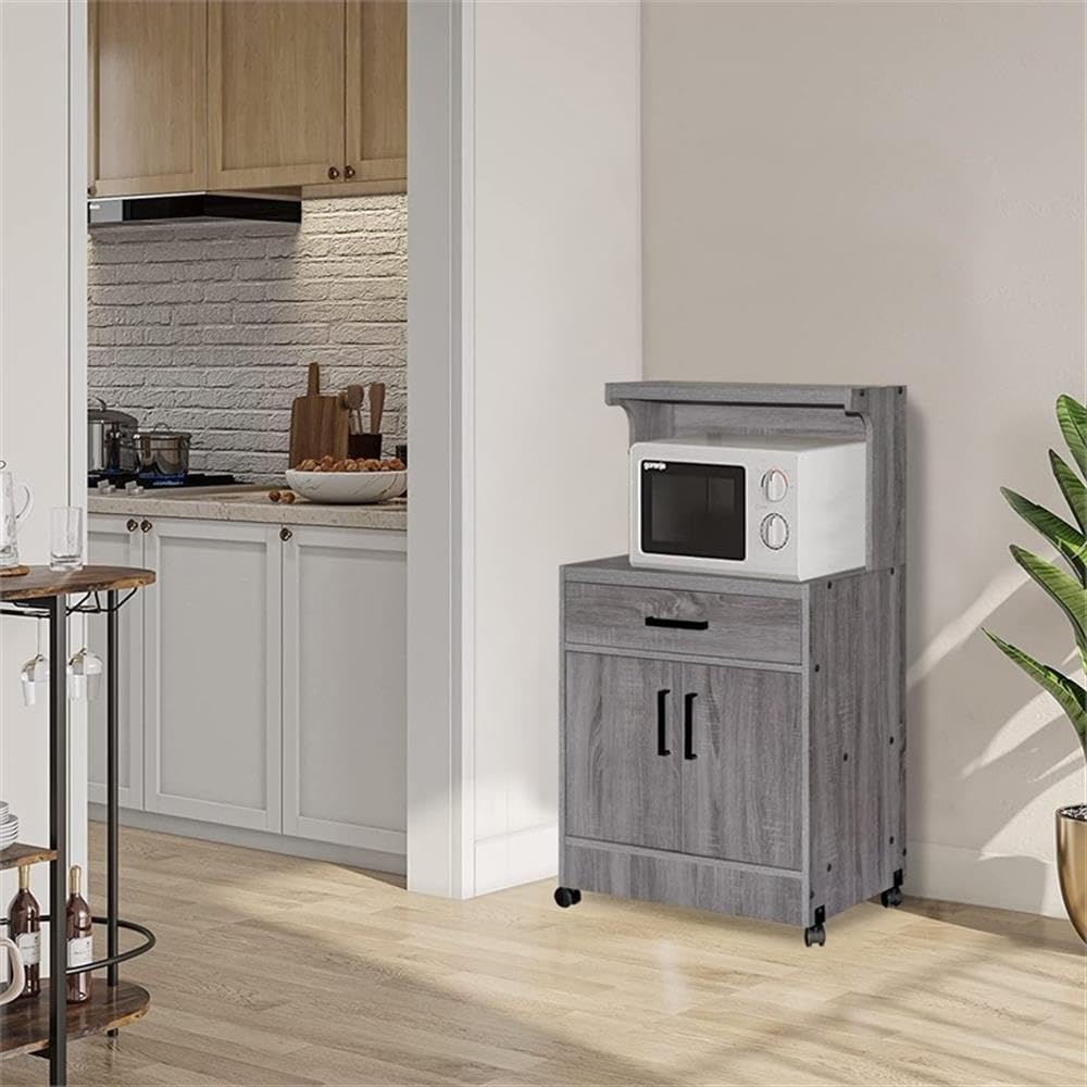 Better Home Products Shelby Kitchen Wooden Microwave Cart in Gray - Space-Saving Organizer for Small Kitchens, Dorm Rooms & Apartments