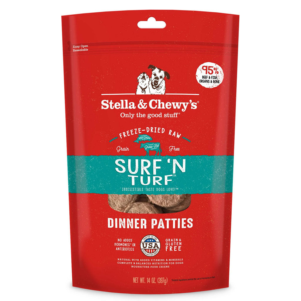 Stella & Chewy's Freeze-Dried Surf 'N Turf Dinner Grain-Free Dog Food - High Protein Raw Dog Food for Small & Large Breeds - Perfect for Travel, Training & Digestive Health