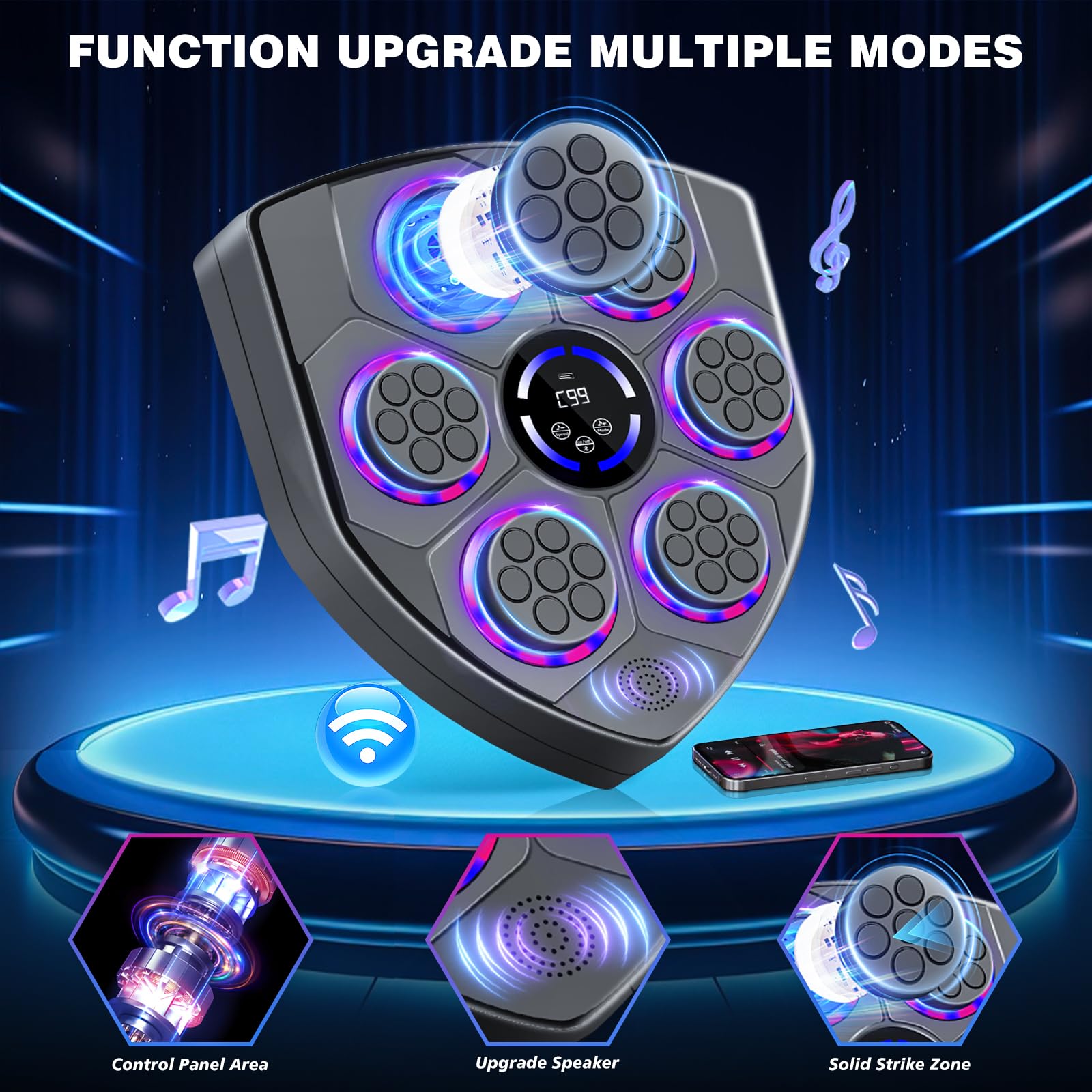 Music Boxing Machine for Kids, Teens & Adults - Boxing Trainer Equipment with Gloves | Wall-Mounted LED Electronic Focus Training for Home, Office & Gym | Perfect for Fitness, Stress Relief & Cardio Workouts